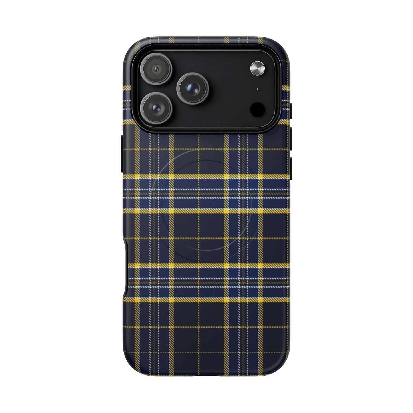 Navy Yellow Plaid Phone Case Tough Magnetic Case | Plaid iPhone Cover