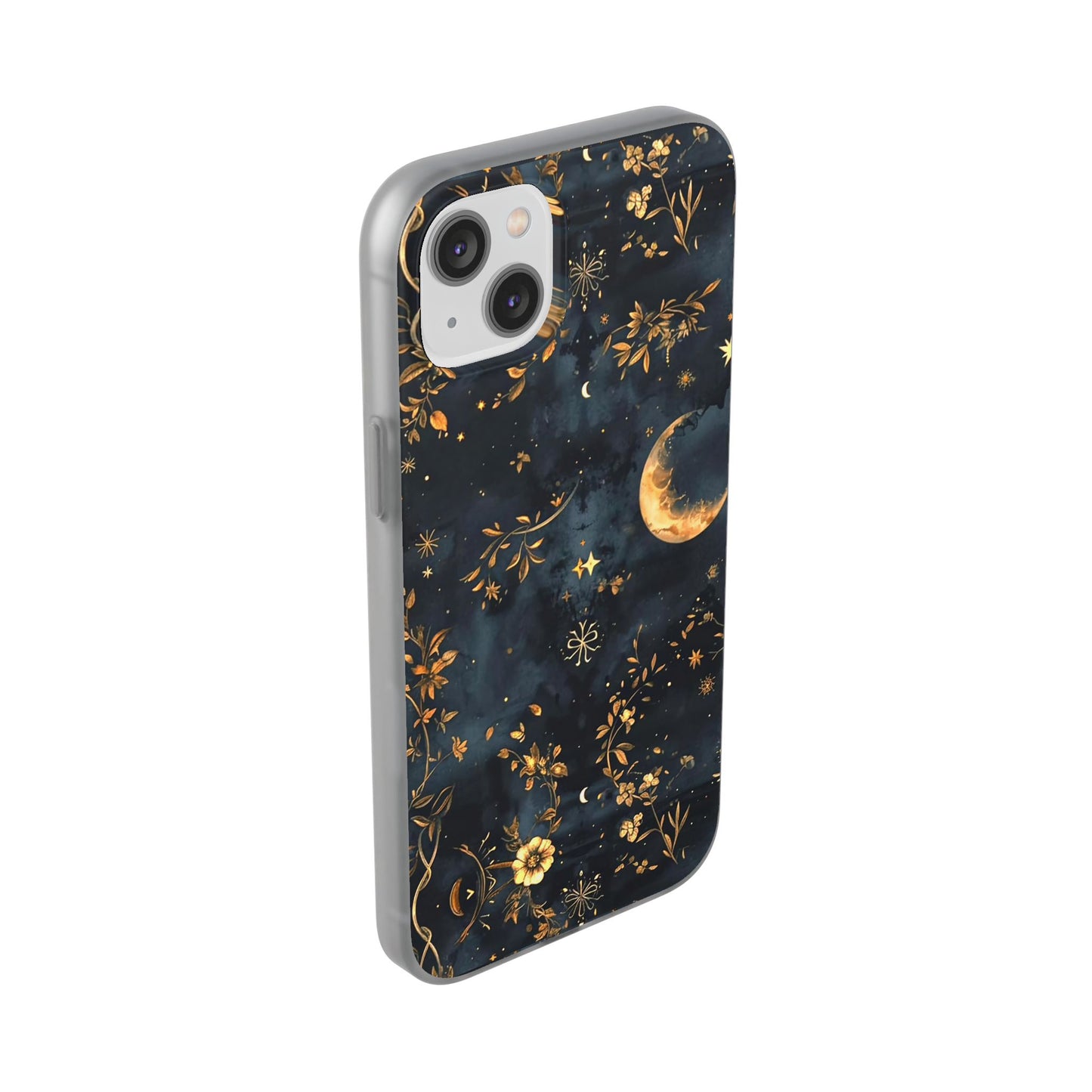 Moon And Flowers On Navy TPU Flexi Cases For iPhones and Samsung Galaxy