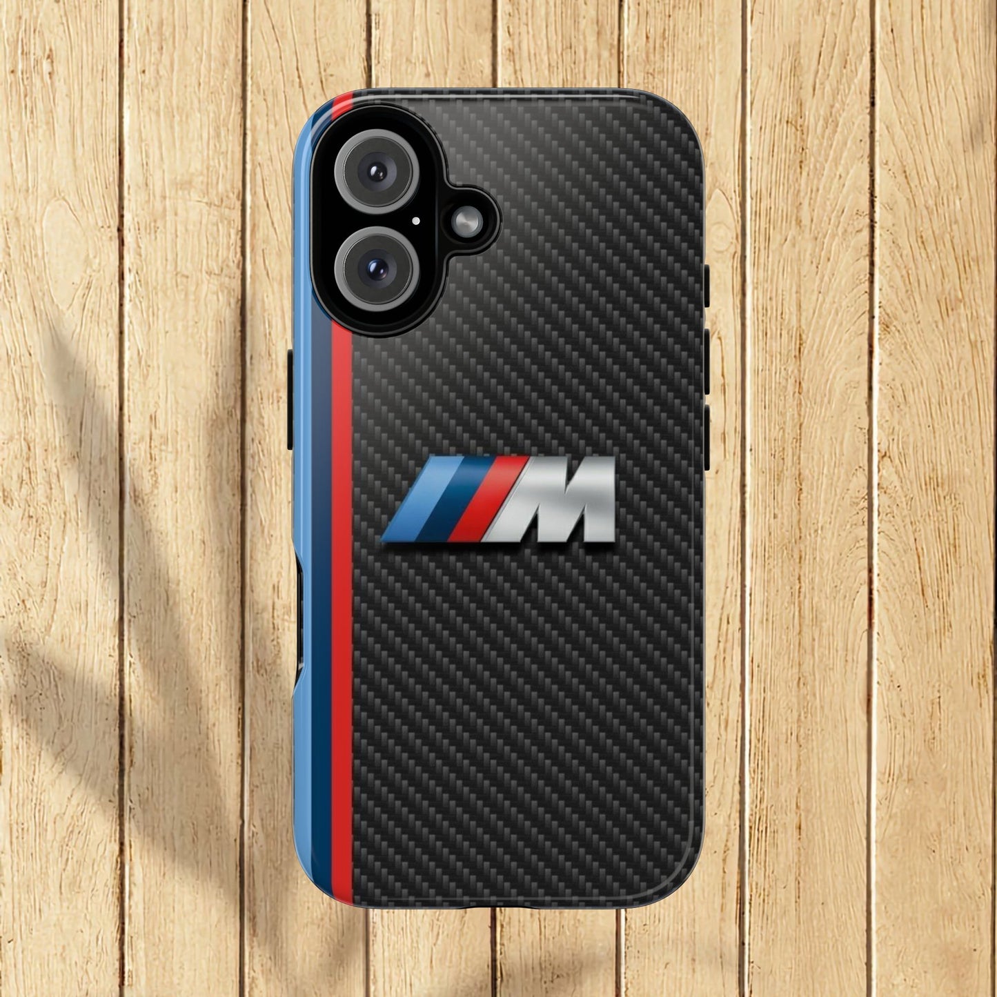 Phone Case - Black Tough Case for iPhones, Galaxy, Pixel, Blue And Red Stripes, BMW M Series