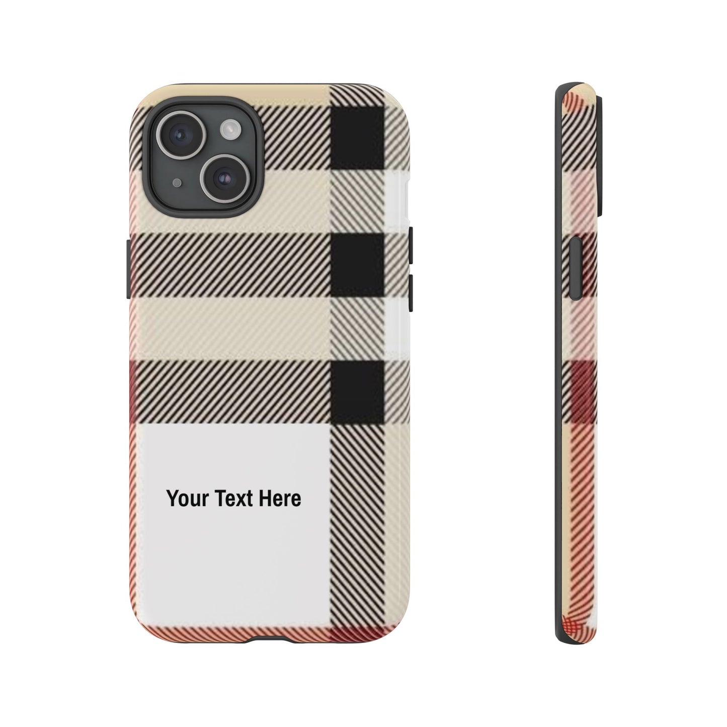 Beige Plaid Personalized Name/Initial Tough Cases For iPhones, Galaxy And Google Pixel