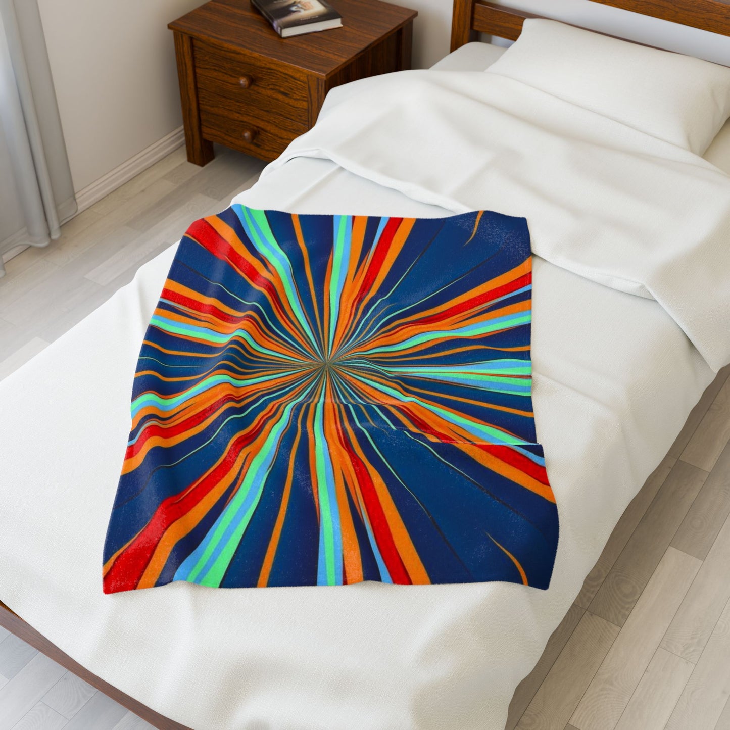 Retro Starburst Stripes Velveteen Plush Blanket | Colorful Burst Decor