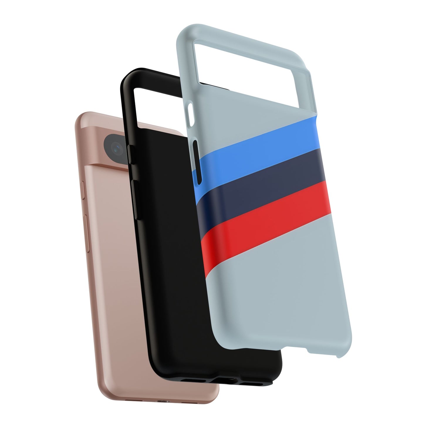 Gray Tough Case For iPhone, Samsung Galaxy and Google Pixel, Blue & Red Stripe