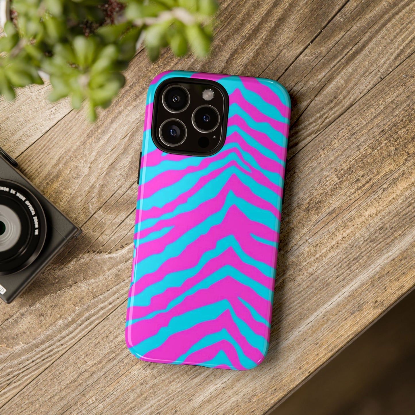 Animal Print Hot Pink And Teal Tough Case for iPhone, Galaxy and Google Pixel