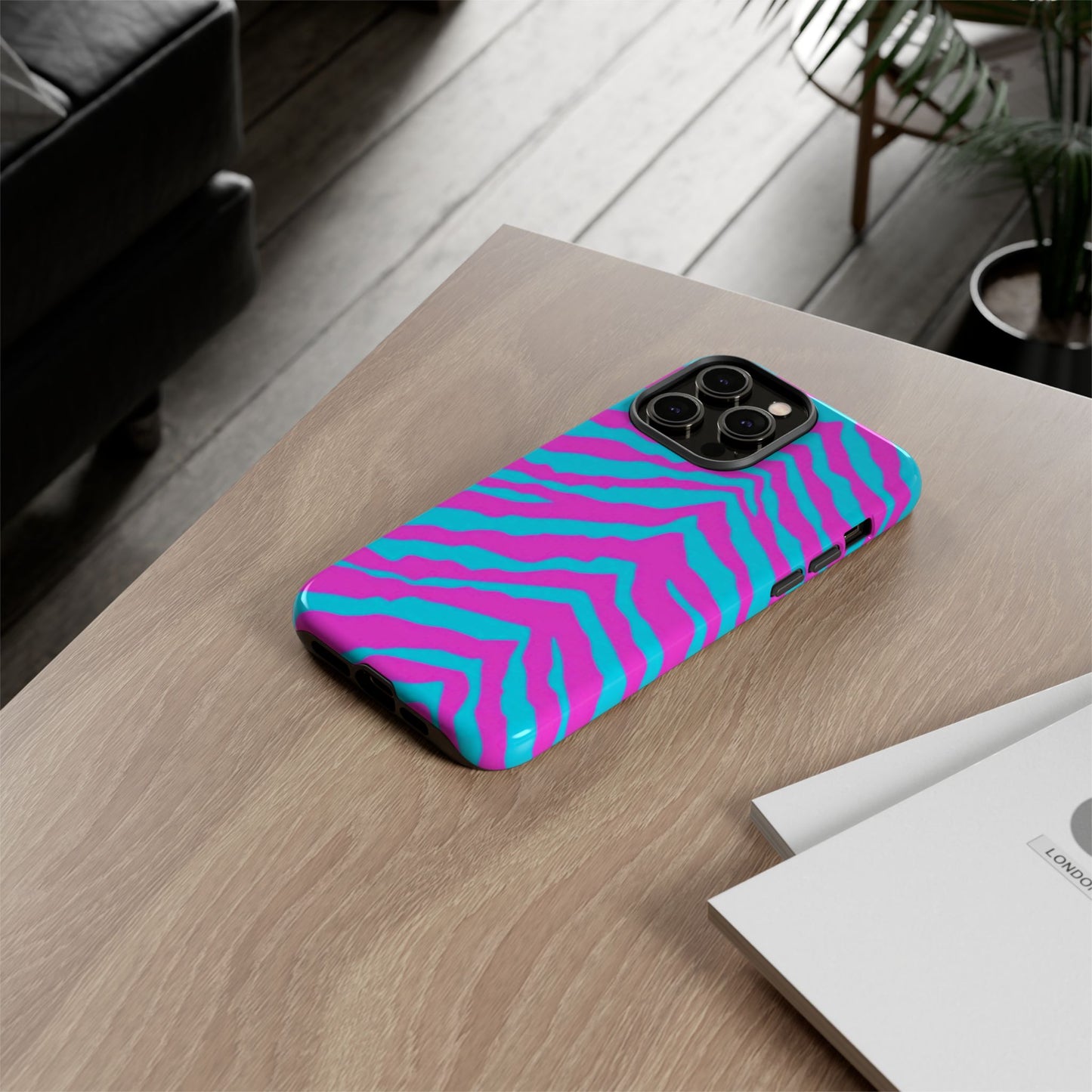 Animal Print Hot Pink And Teal Tough Case for iPhone, Galaxy and Google Pixel