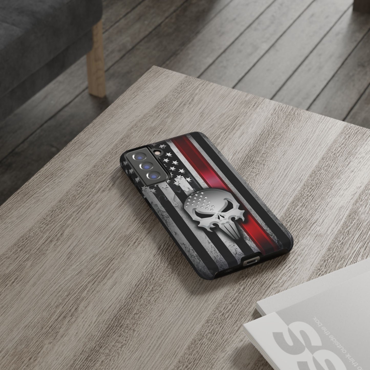 Tough Cases For iPhone, Galaxy and Pixel,  Thin Red Line, Jake Skull Design