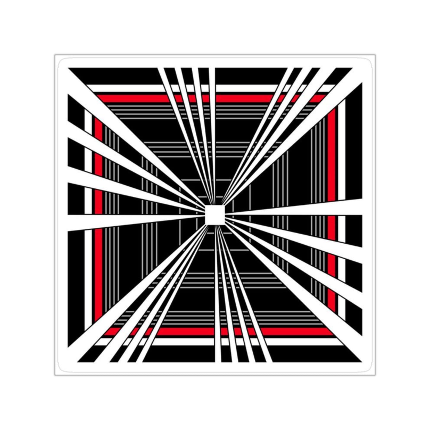Tesla Plaid Car Optical Square Sticker — Black, White & Red Geometric Design