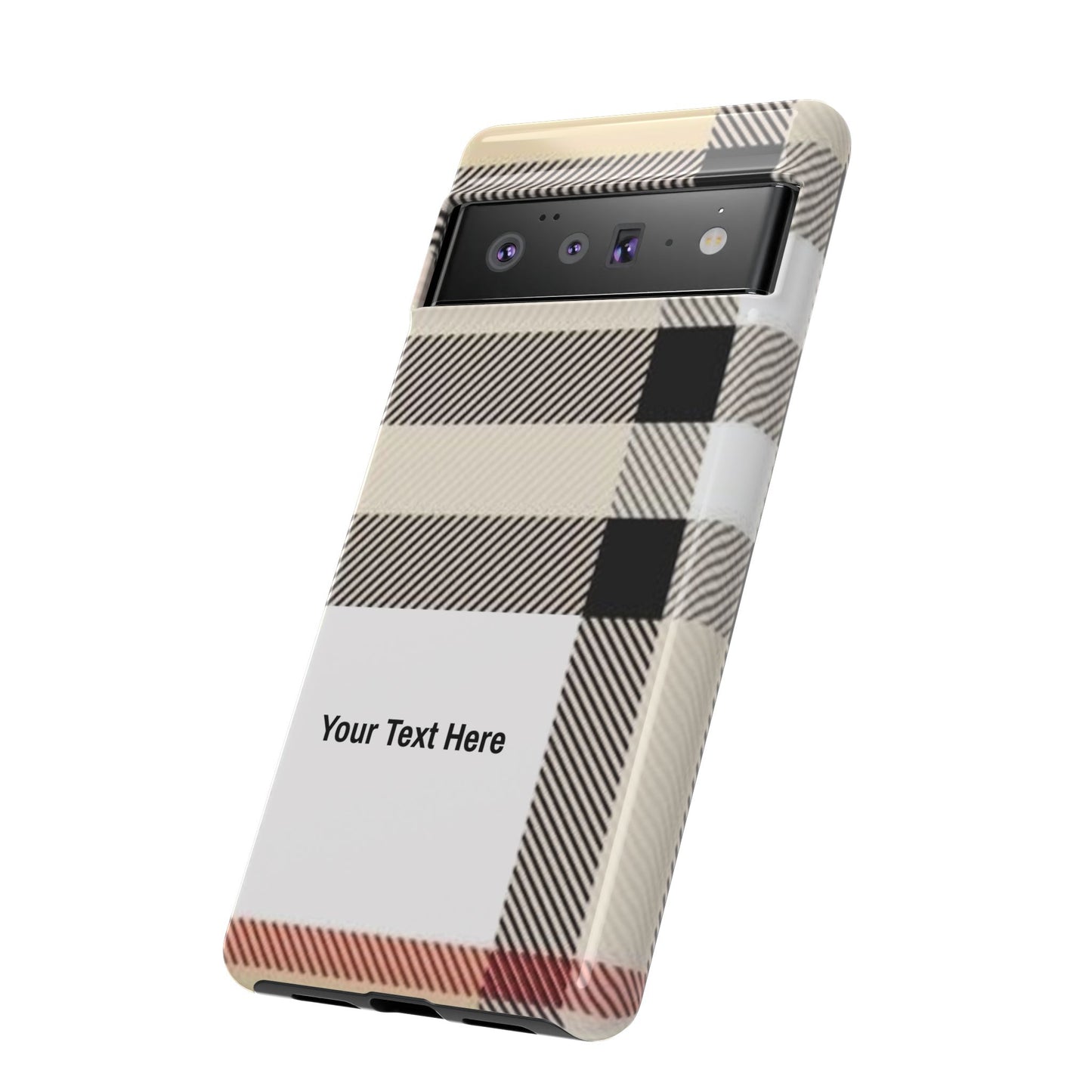 Beige Plaid Personalized Name/Initial Tough Cases For iPhones, Galaxy And Google Pixel