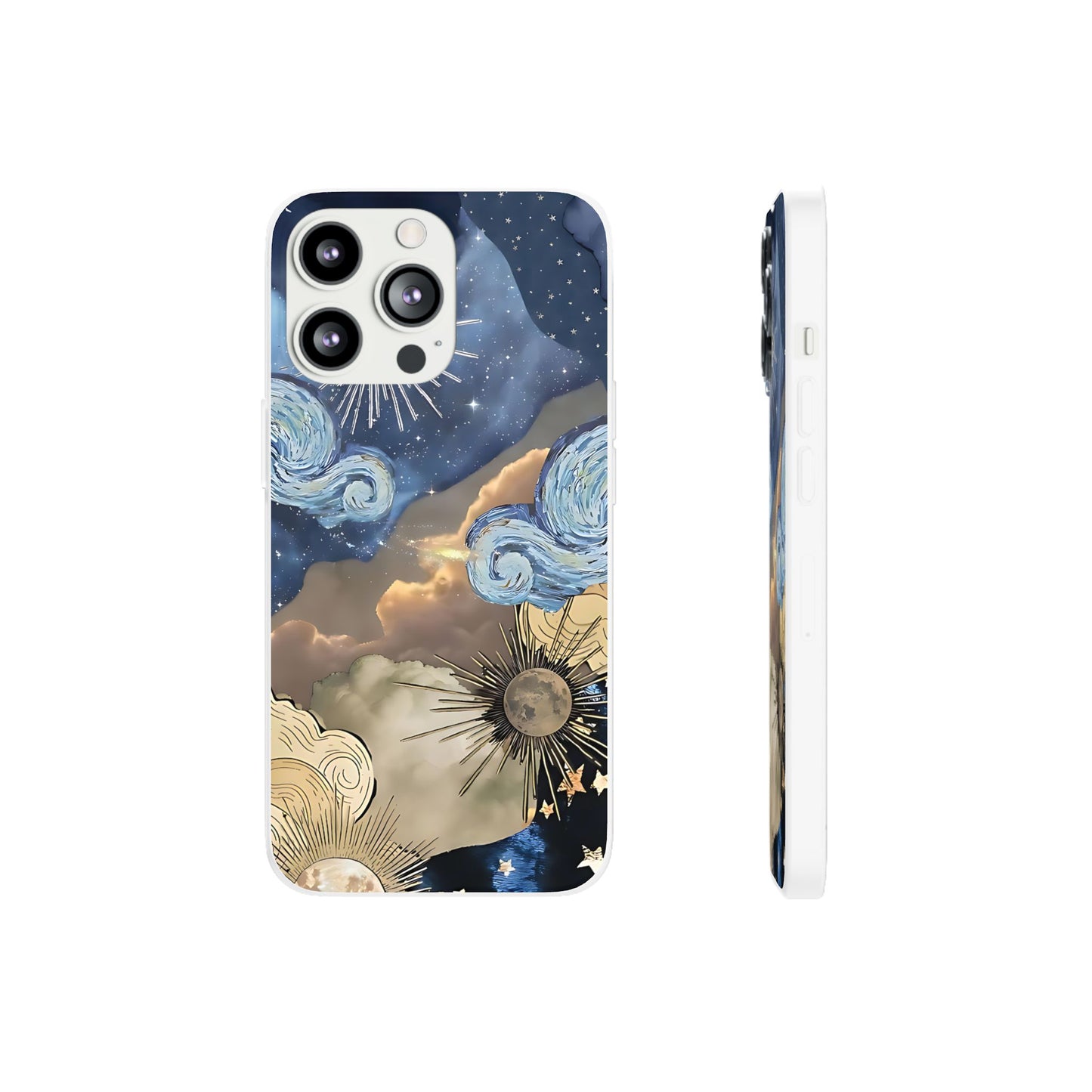 Celestial Flexi Case, Boho Phone Cover, Galaxy Protection, Starry Night Design,