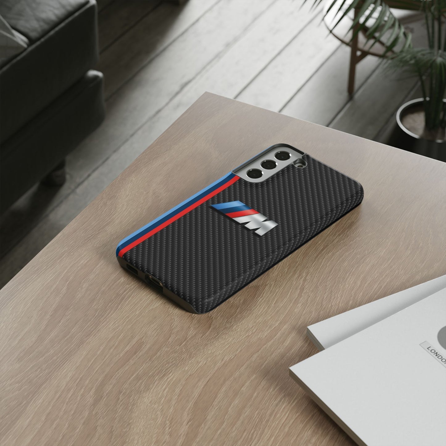 Phone Case - Black Tough Case for iPhones, Galaxy, Pixel, Blue And Red Stripes, BMW M Series