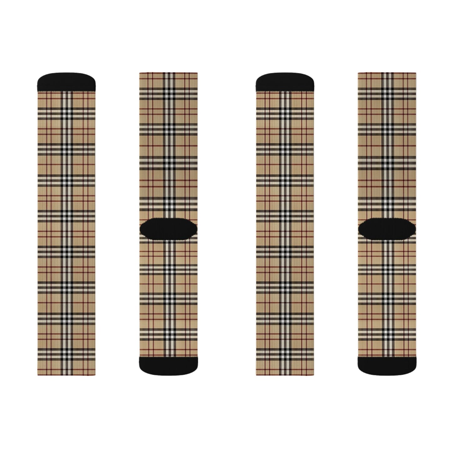 Beige Plaid Pattern Adult and Youth Sublimation Socks Checkered Print