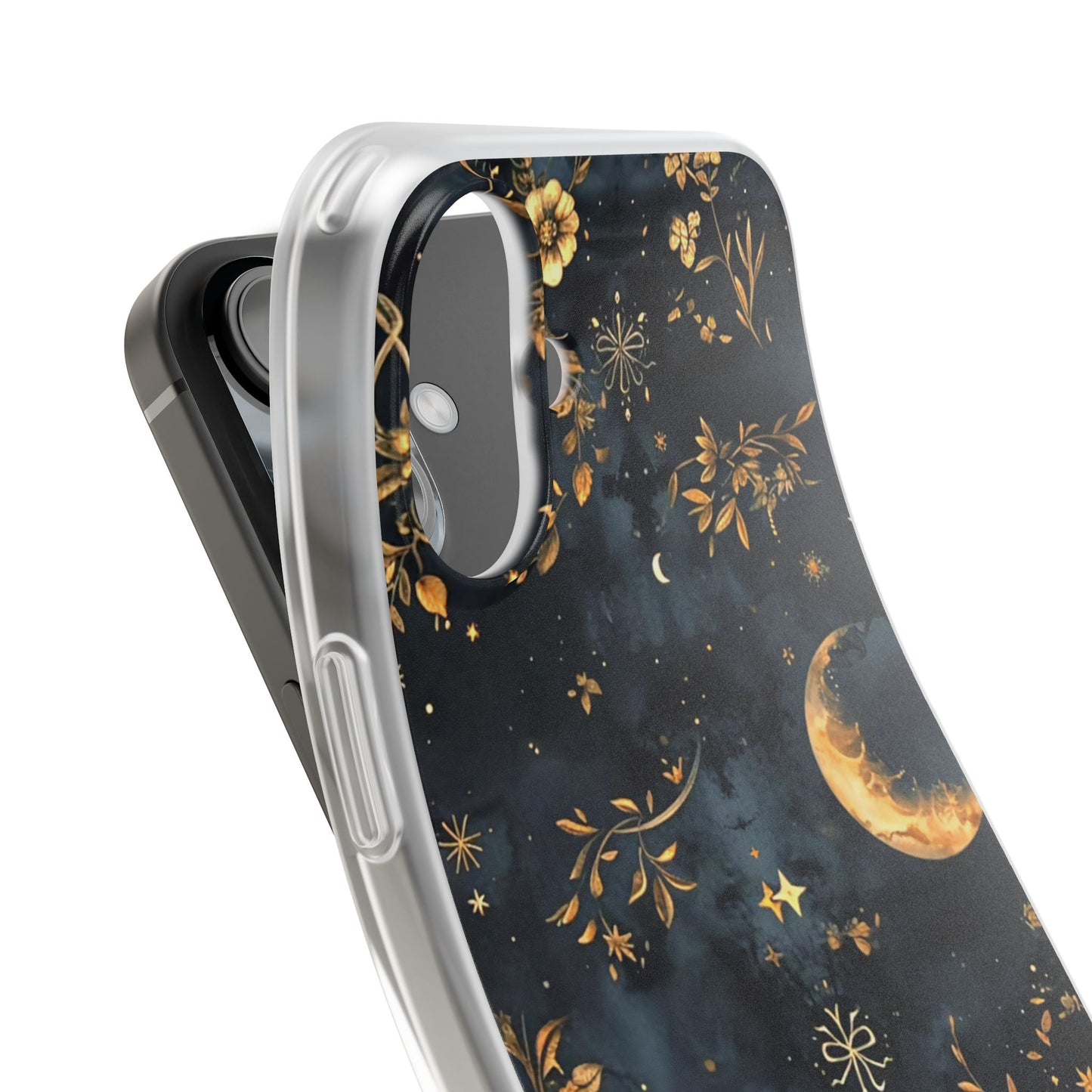 Moon And Flowers On Navy TPU Flexi Cases For iPhones and Samsung Galaxy