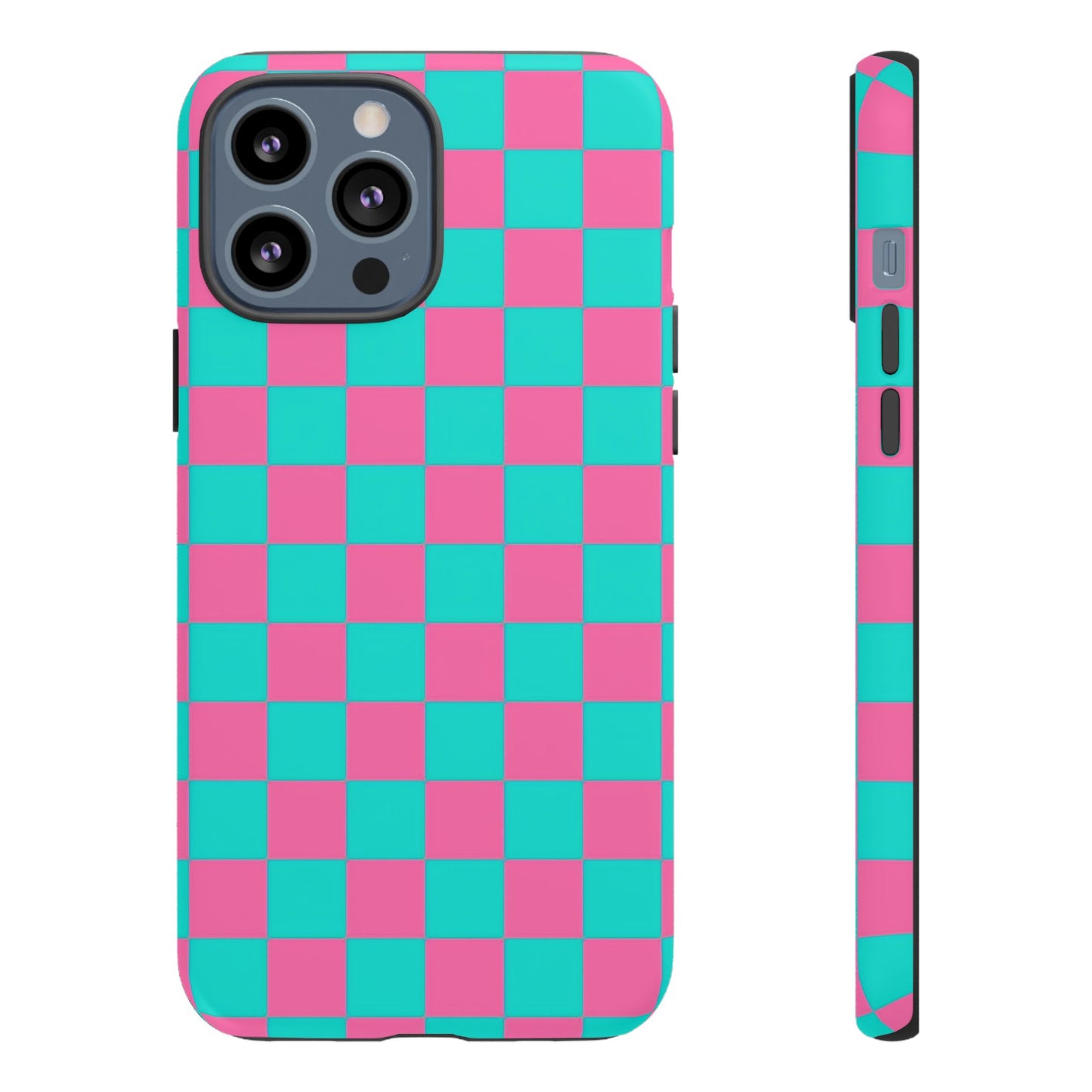 Hot Pink And Teal Checker Pattern Tough Case for iPhone, Galaxy Phones and Google Pixel