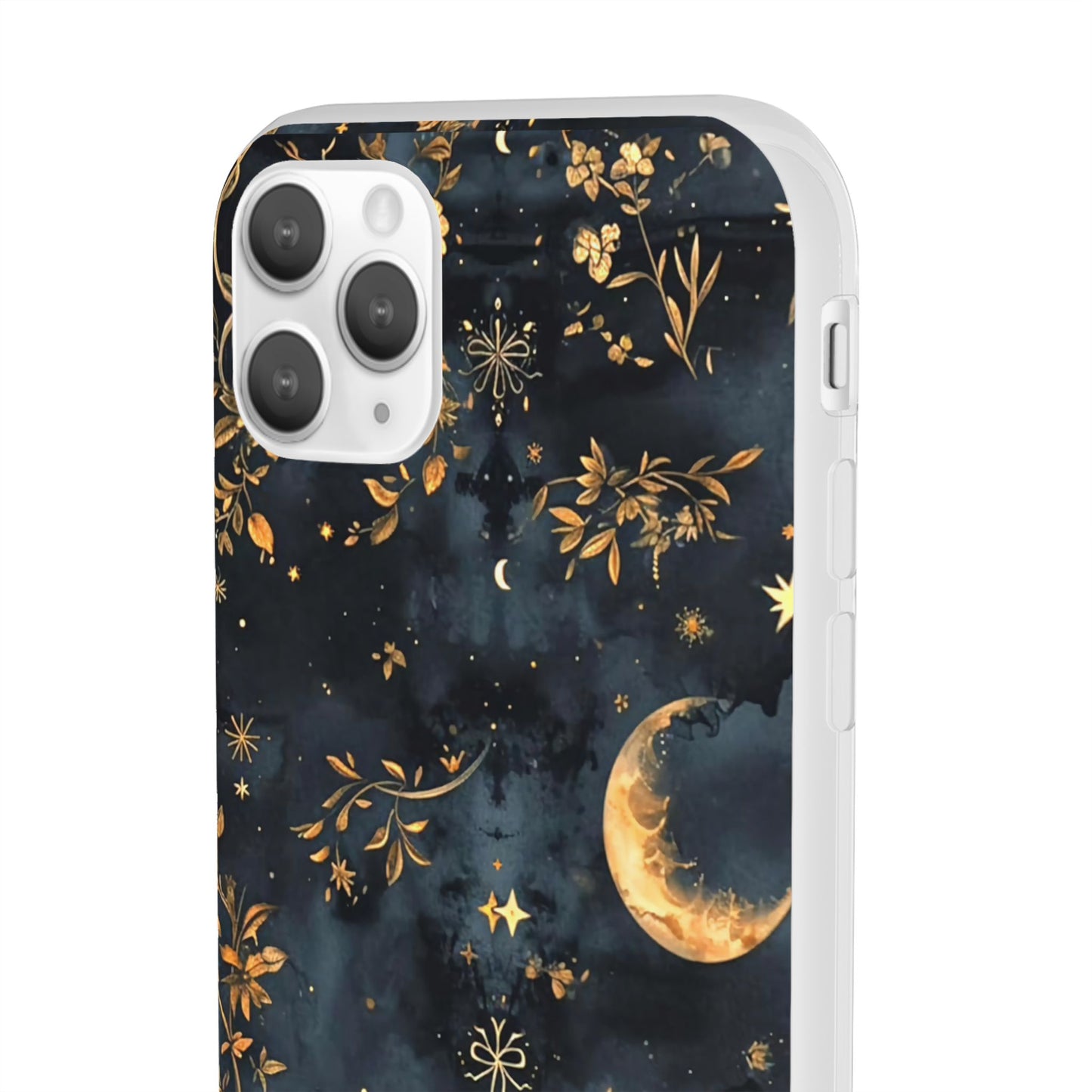 Moon And Flowers On Navy TPU Flexi Cases For iPhones and Samsung Galaxy