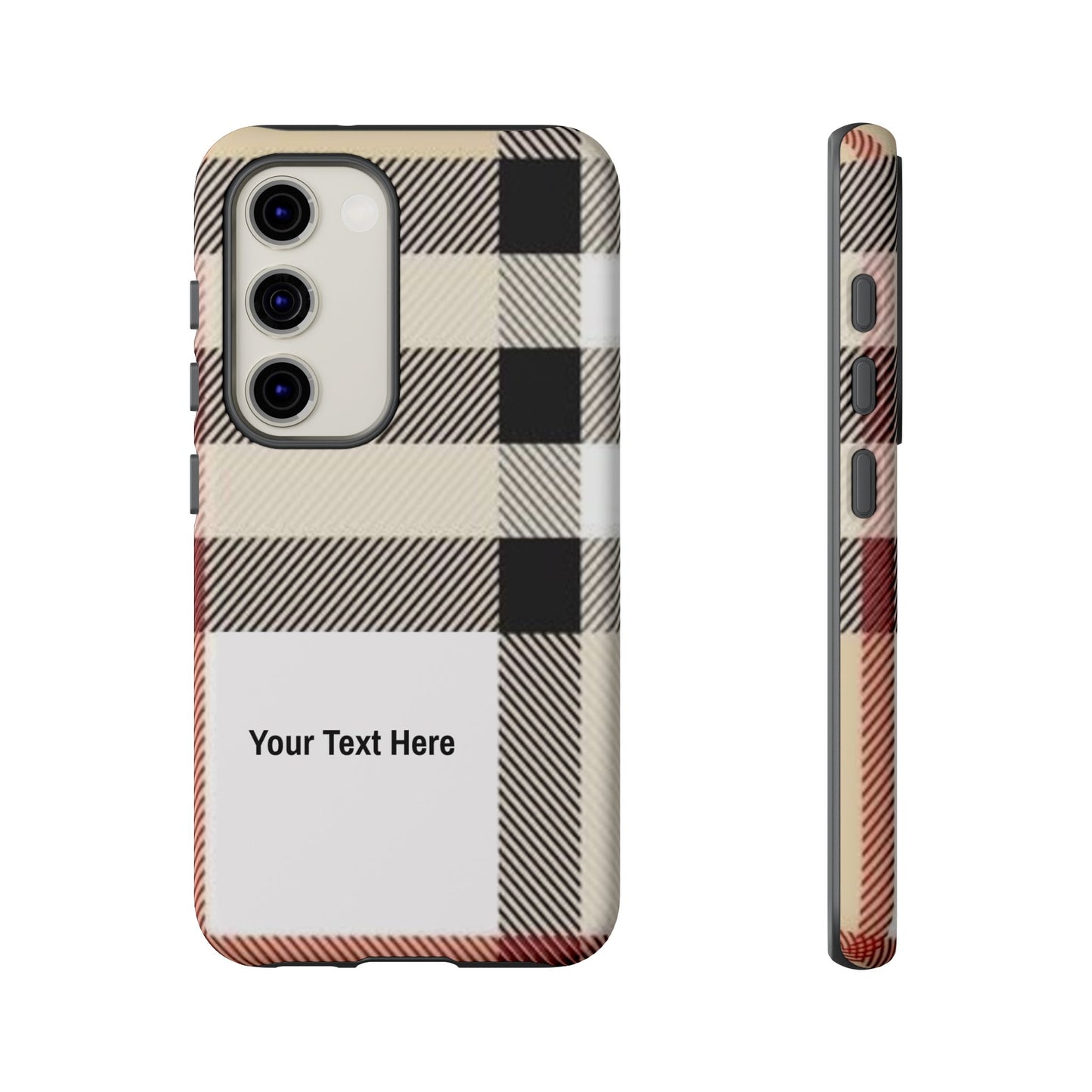 Beige Plaid Personalized Name/Initial Tough Cases For iPhones, Galaxy And Google Pixel