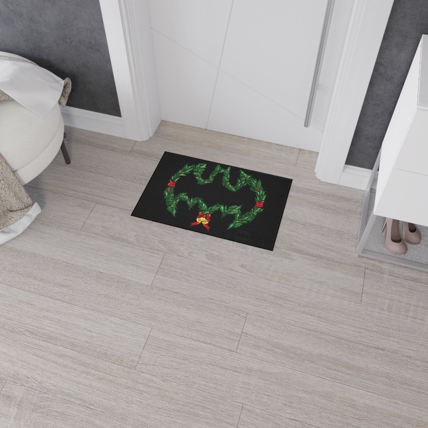 Bat Emblem Holiday Floor Mat, Christmas Decor, Seasonal Rug, Home Entrance