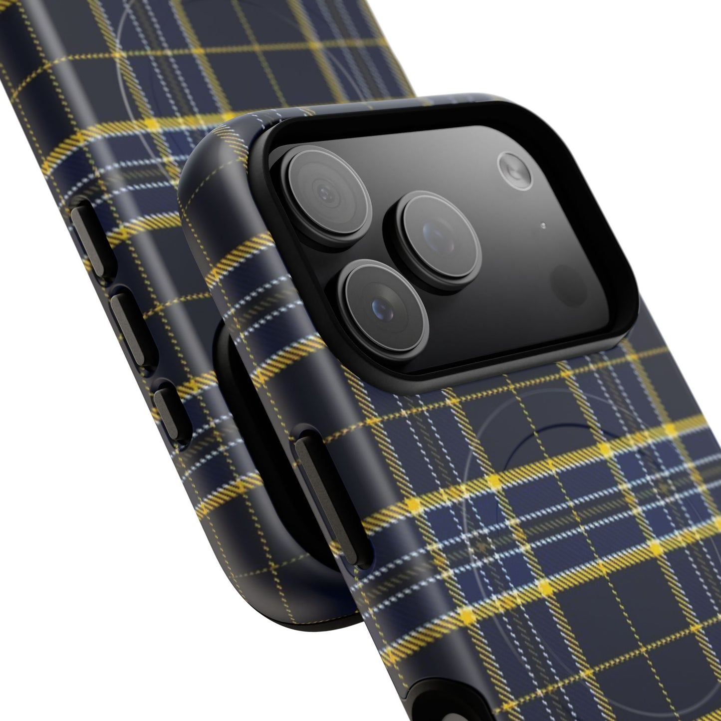 Navy Yellow Plaid Phone Case Tough Magnetic Case | Plaid iPhone Cover