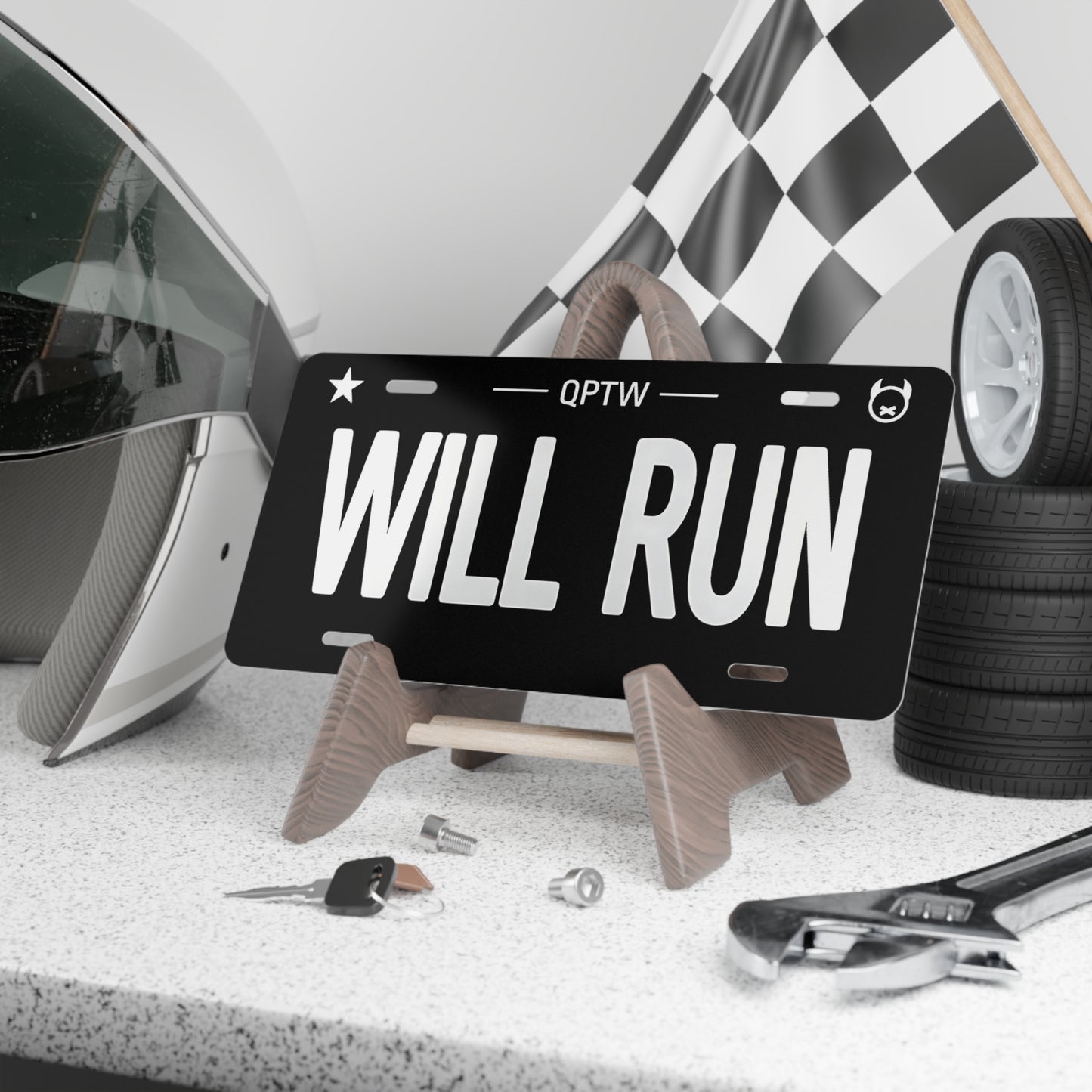 Front Vanity License Plate "Will Run" Quiet Racing Club Inspired