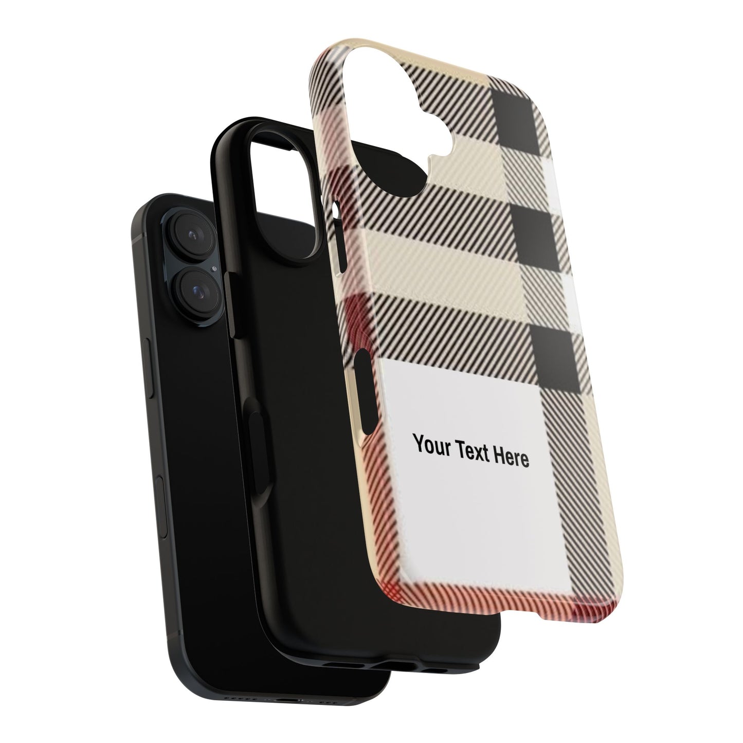 Beige Plaid Personalized Name/Initial Tough Cases For iPhones, Galaxy And Google Pixel