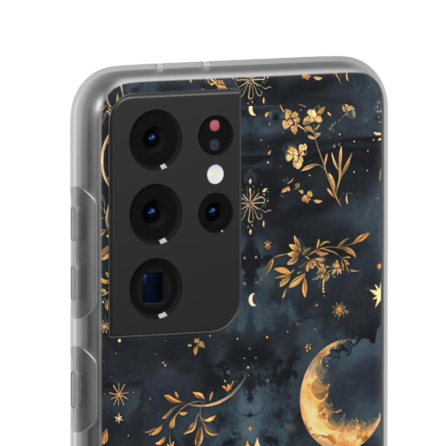 Moon And Flowers On Navy TPU Flexi Cases For iPhones and Samsung Galaxy