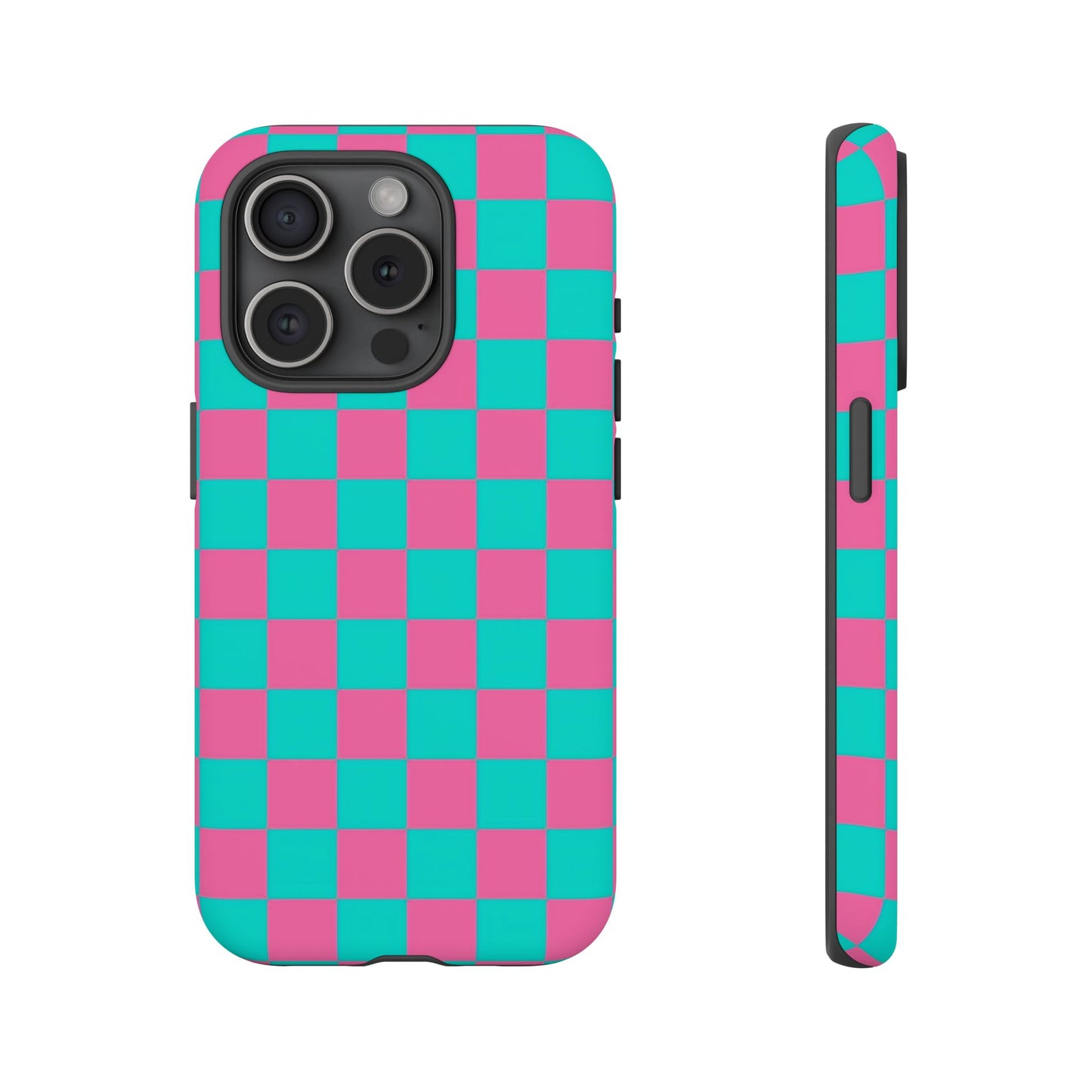 Hot Pink And Teal Checker Pattern Tough Case for iPhone, Galaxy Phones and Google Pixel