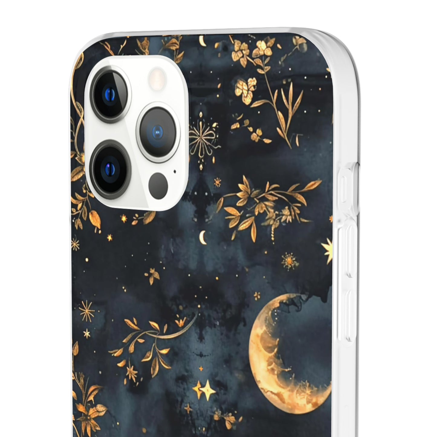 Moon And Flowers On Navy TPU Flexi Cases For iPhones and Samsung Galaxy