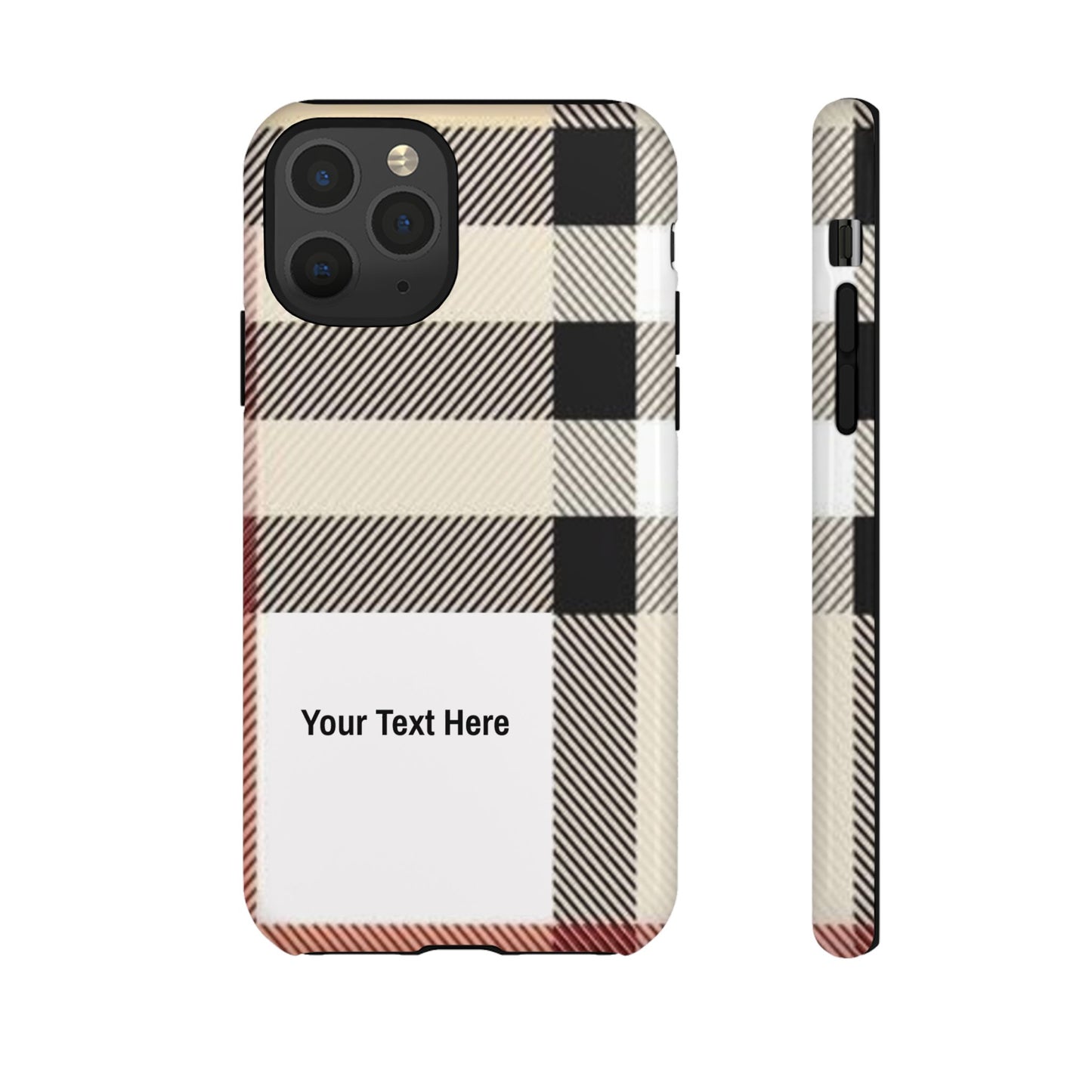 Beige Plaid Personalized Name/Initial Tough Cases For iPhones, Galaxy And Google Pixel