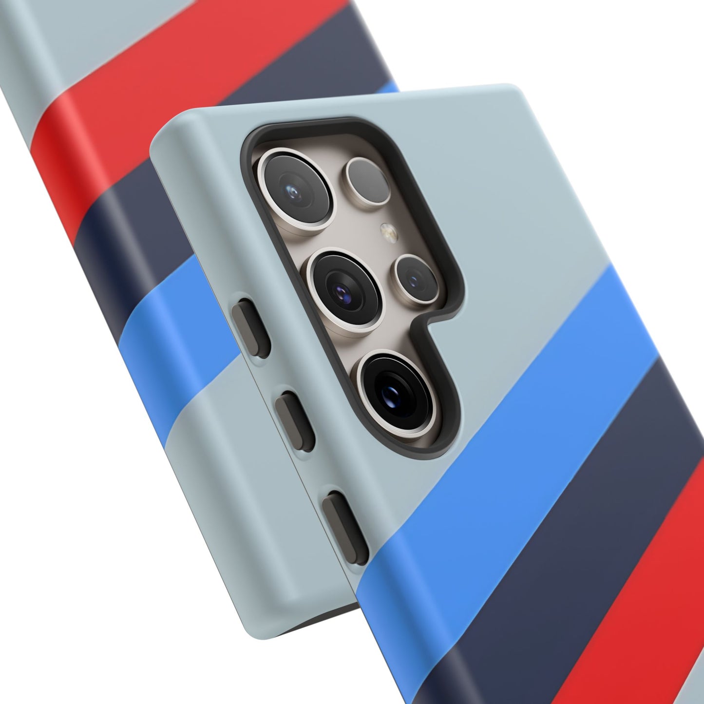 Gray Tough Case For iPhone, Samsung Galaxy and Google Pixel, Blue & Red Stripe