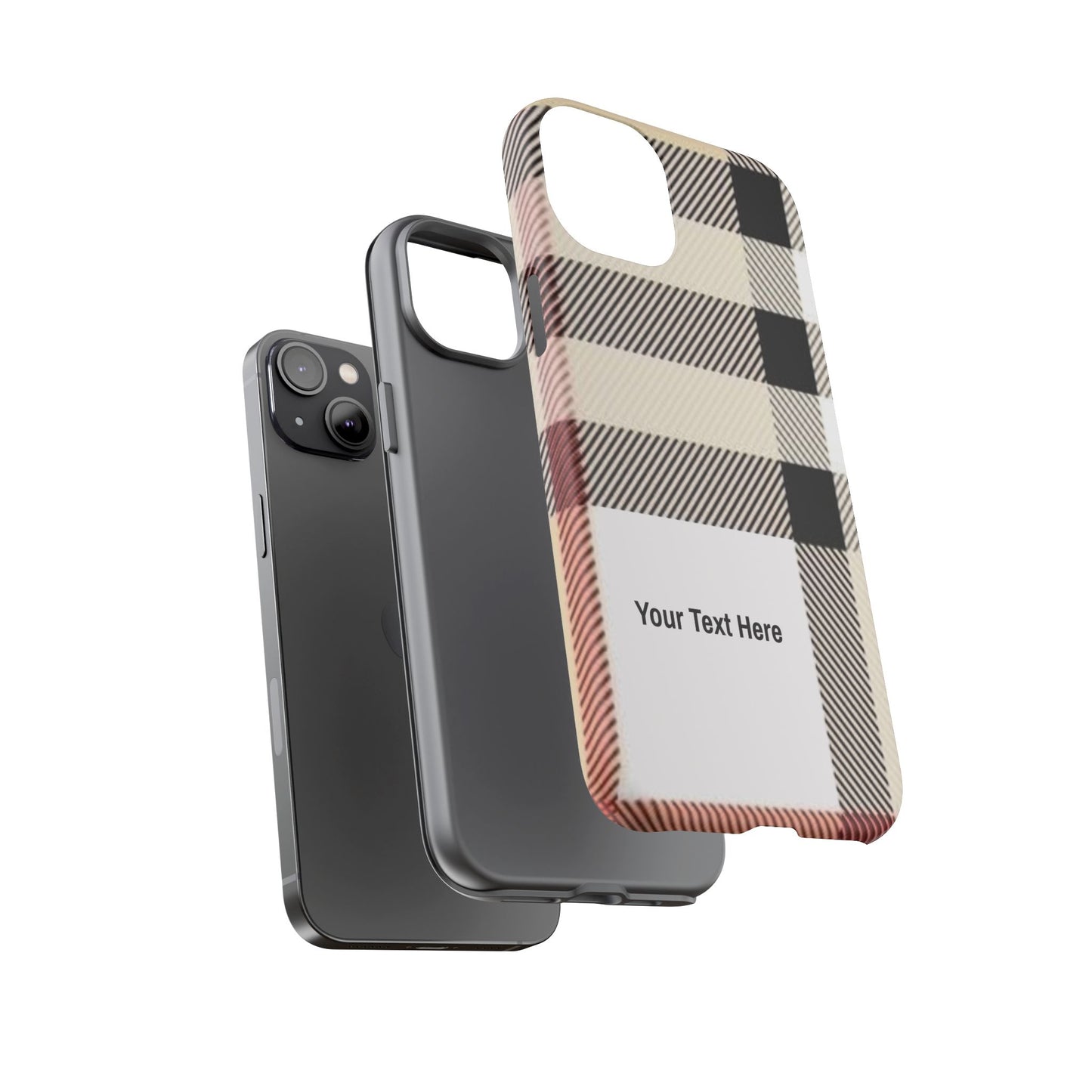 Beige Plaid Personalized Name/Initial Tough Cases For iPhones, Galaxy And Google Pixel