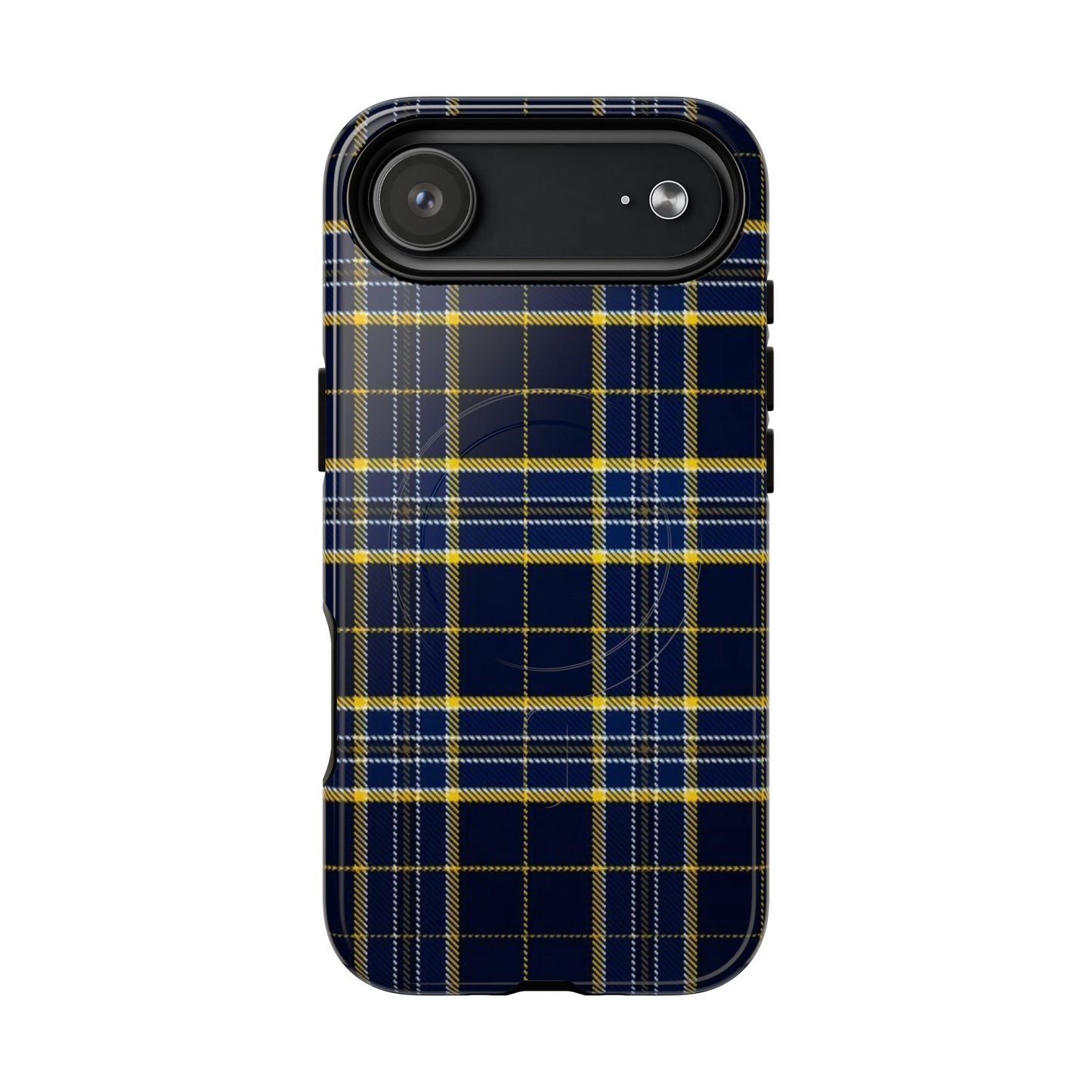 Navy Yellow Plaid Phone Case Tough Magnetic Case | Plaid iPhone Cover