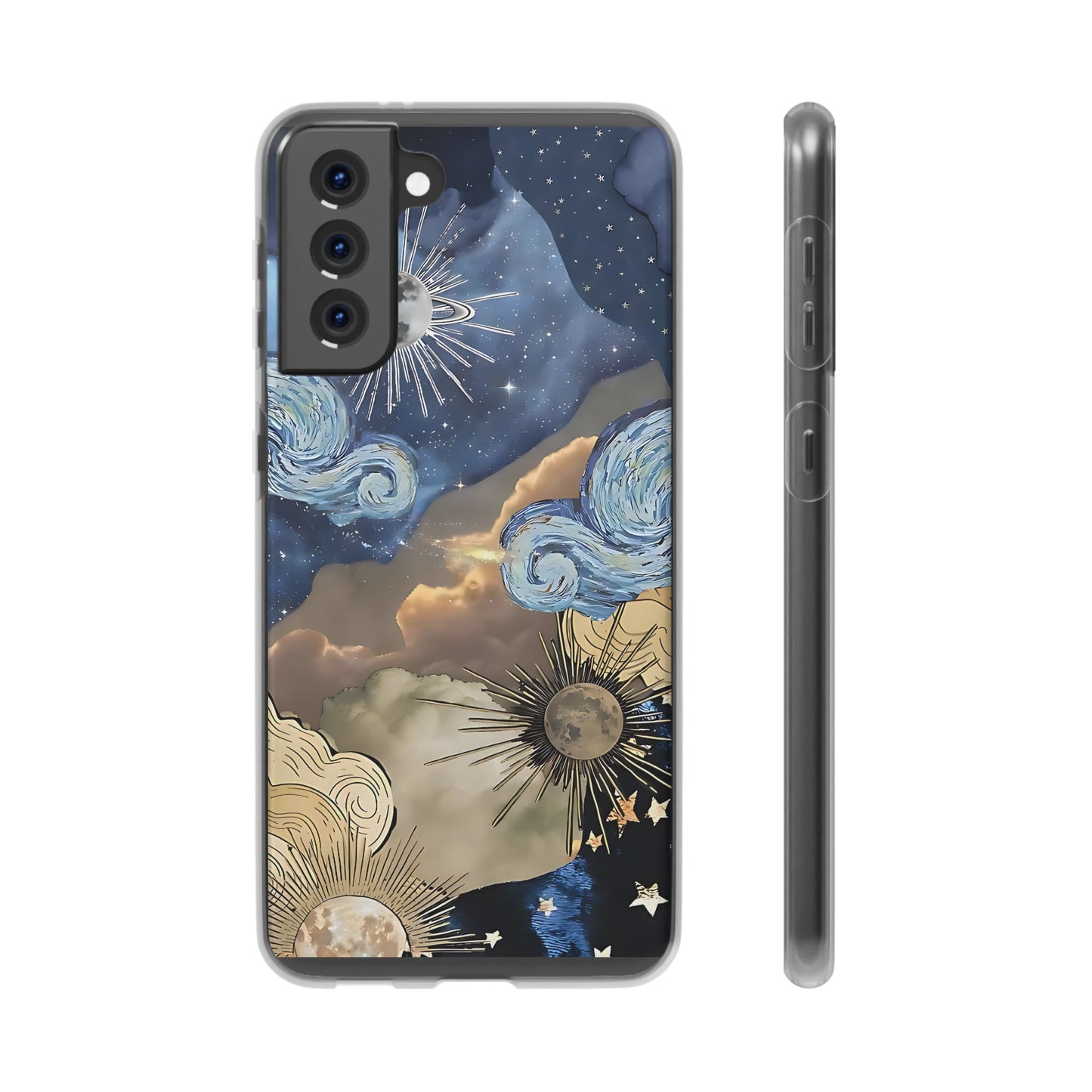 Celestial Flexi Case, Boho Phone Cover, Galaxy Protection, Starry Night Design,