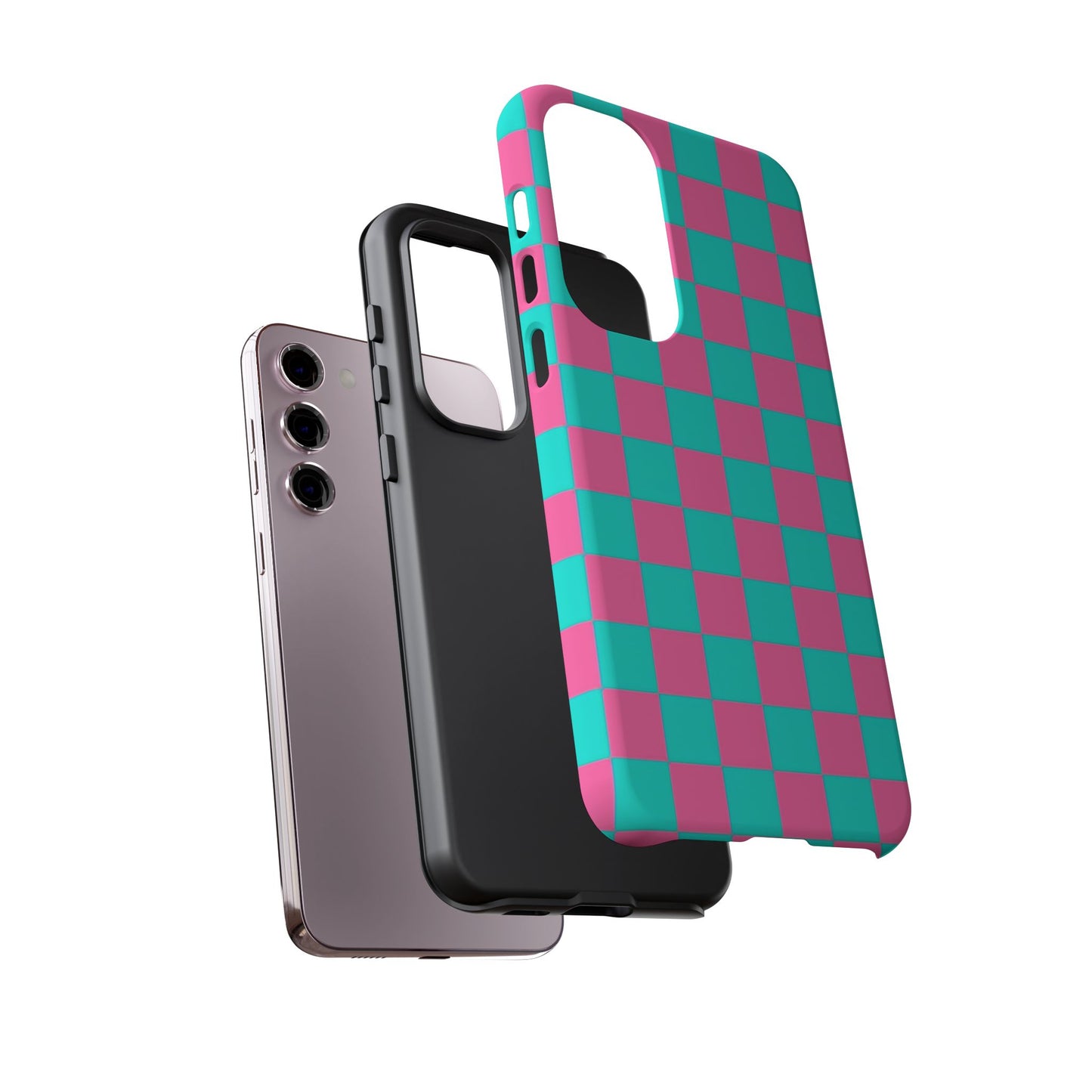 Hot Pink And Teal Checker Pattern Tough Case for iPhone, Galaxy Phones and Google Pixel