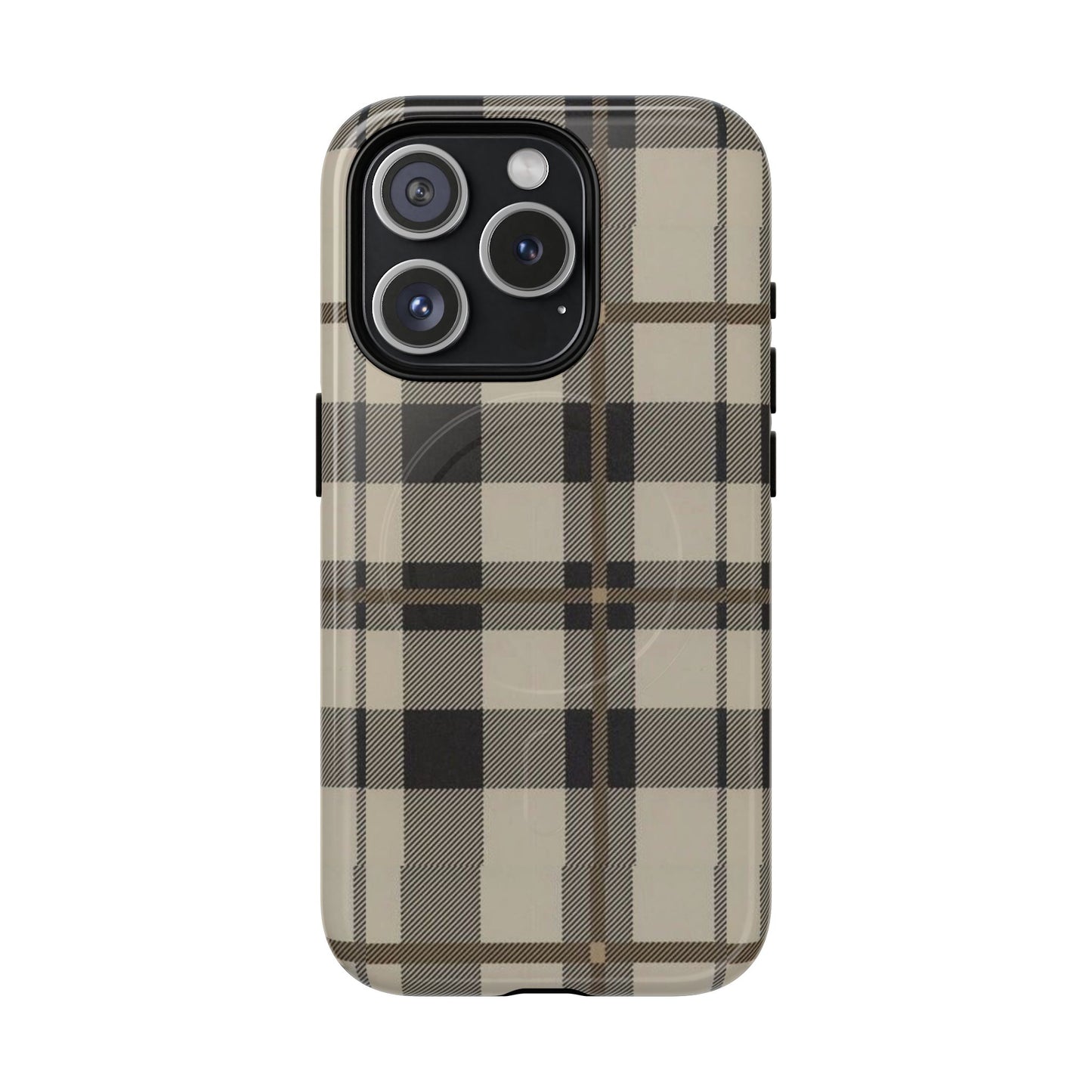 Neutral Plaid Phone Case Tough Magnetic Case | Beige Tartan Gift Idea