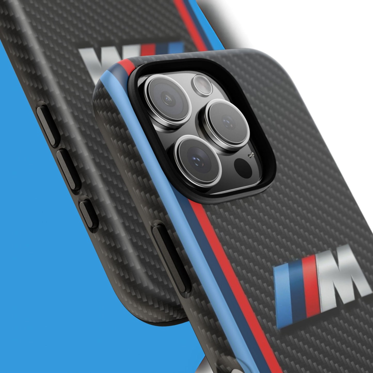 Phone Case - Black Tough Case for iPhones, Galaxy, Pixel, Blue And Red Stripes, BMW M Series