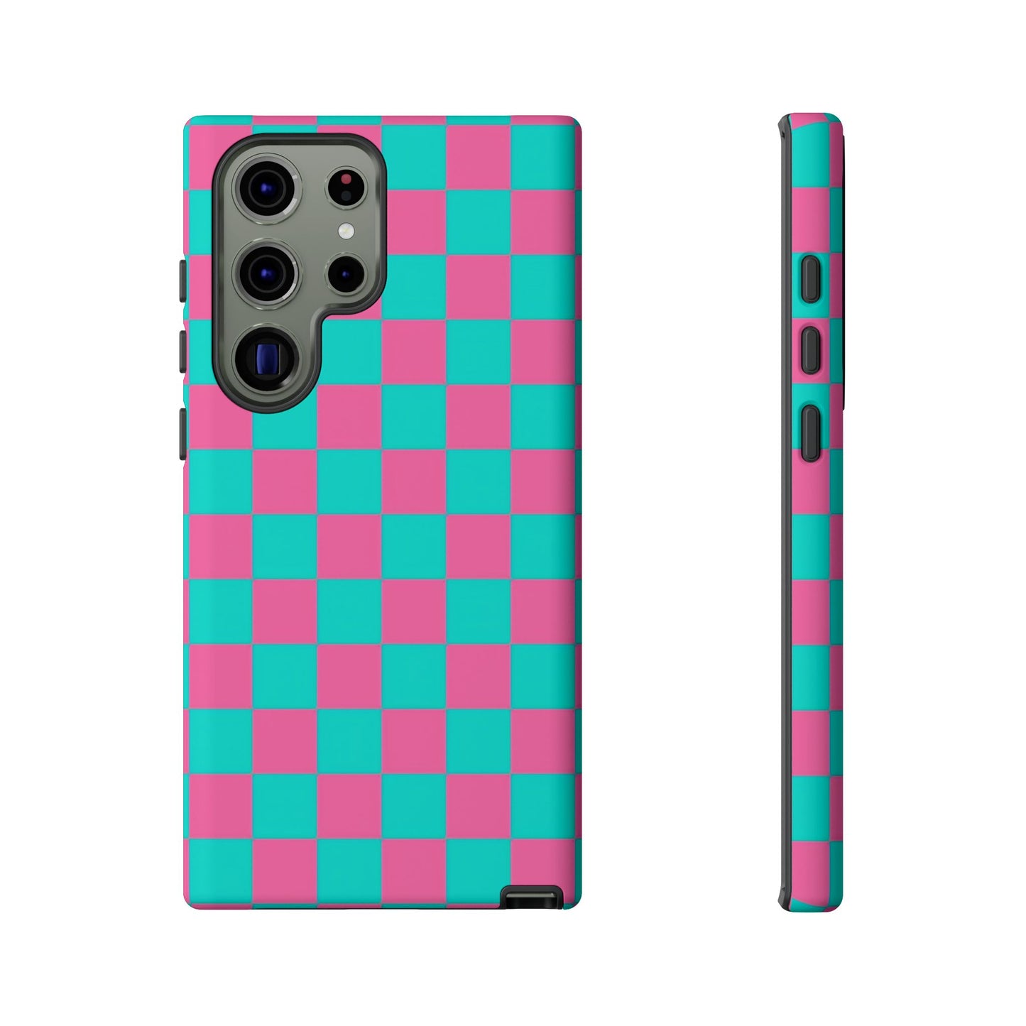 Hot Pink And Teal Checker Pattern Tough Case for iPhone, Galaxy Phones and Google Pixel