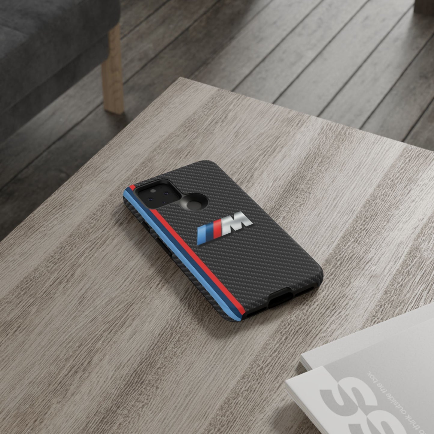 Phone Case - Black Tough Case for iPhones, Galaxy, Pixel, Blue And Red Stripes, BMW M Series