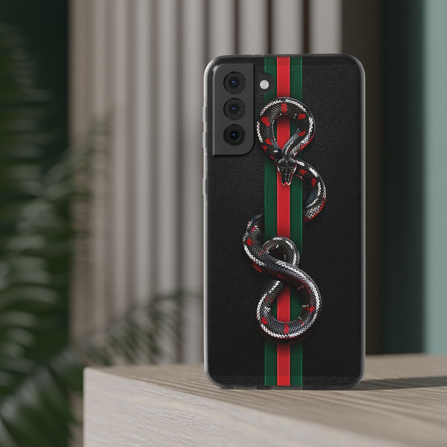 Green and Red Stripes Snake TPU Flexi Cases For iPhones And Samsung Galaxy