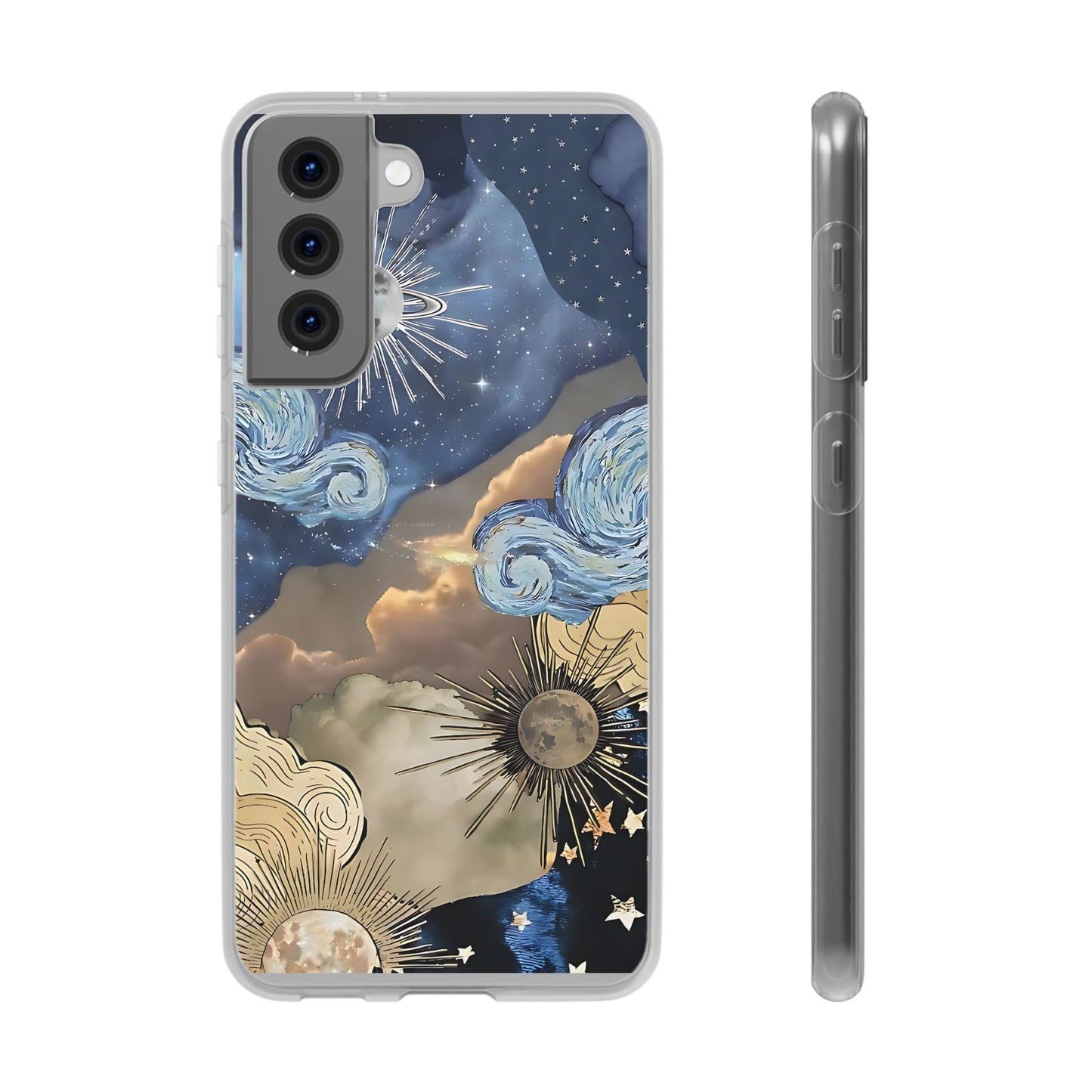 Celestial Flexi Case, Boho Phone Cover, Galaxy Protection, Starry Night Design,