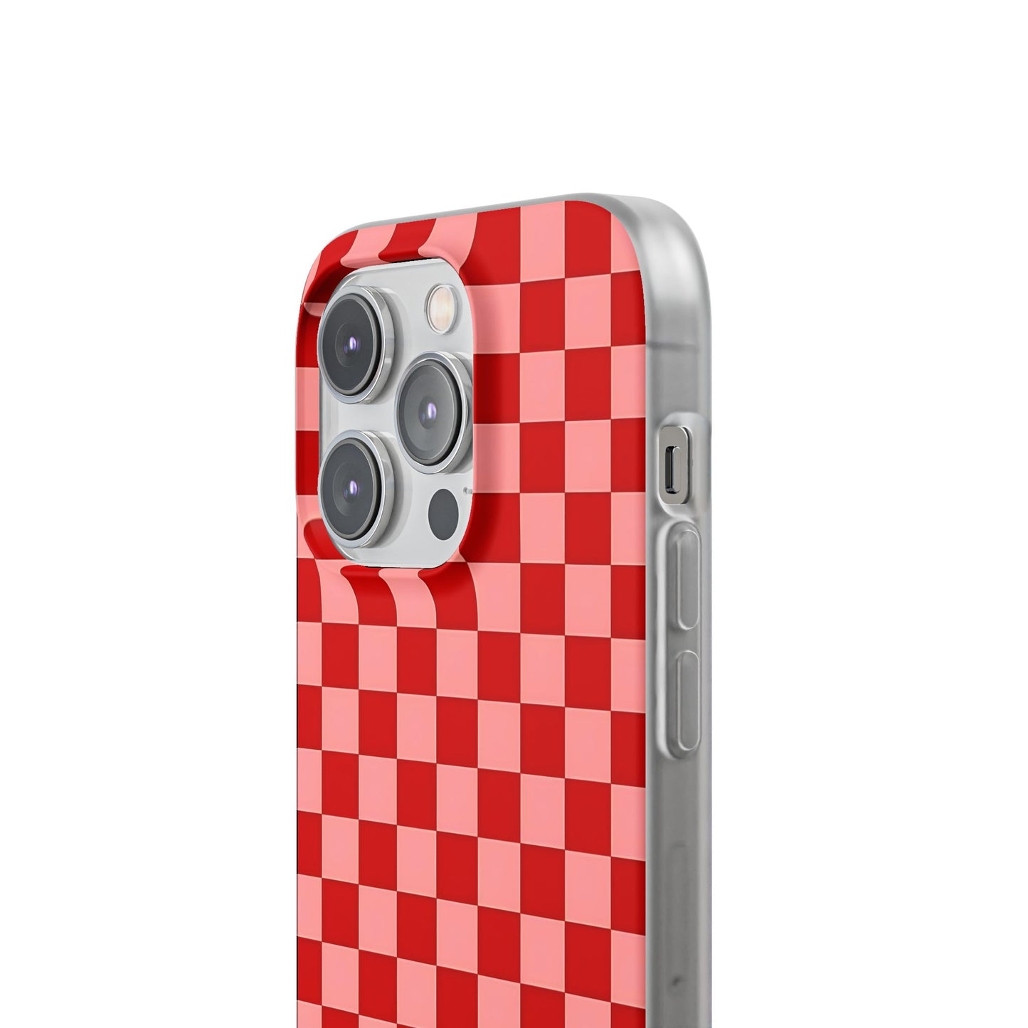 Red Checkerboard TPU Soft Flexi Phone Case — Retro Red & Pink Plaid Protective Cover