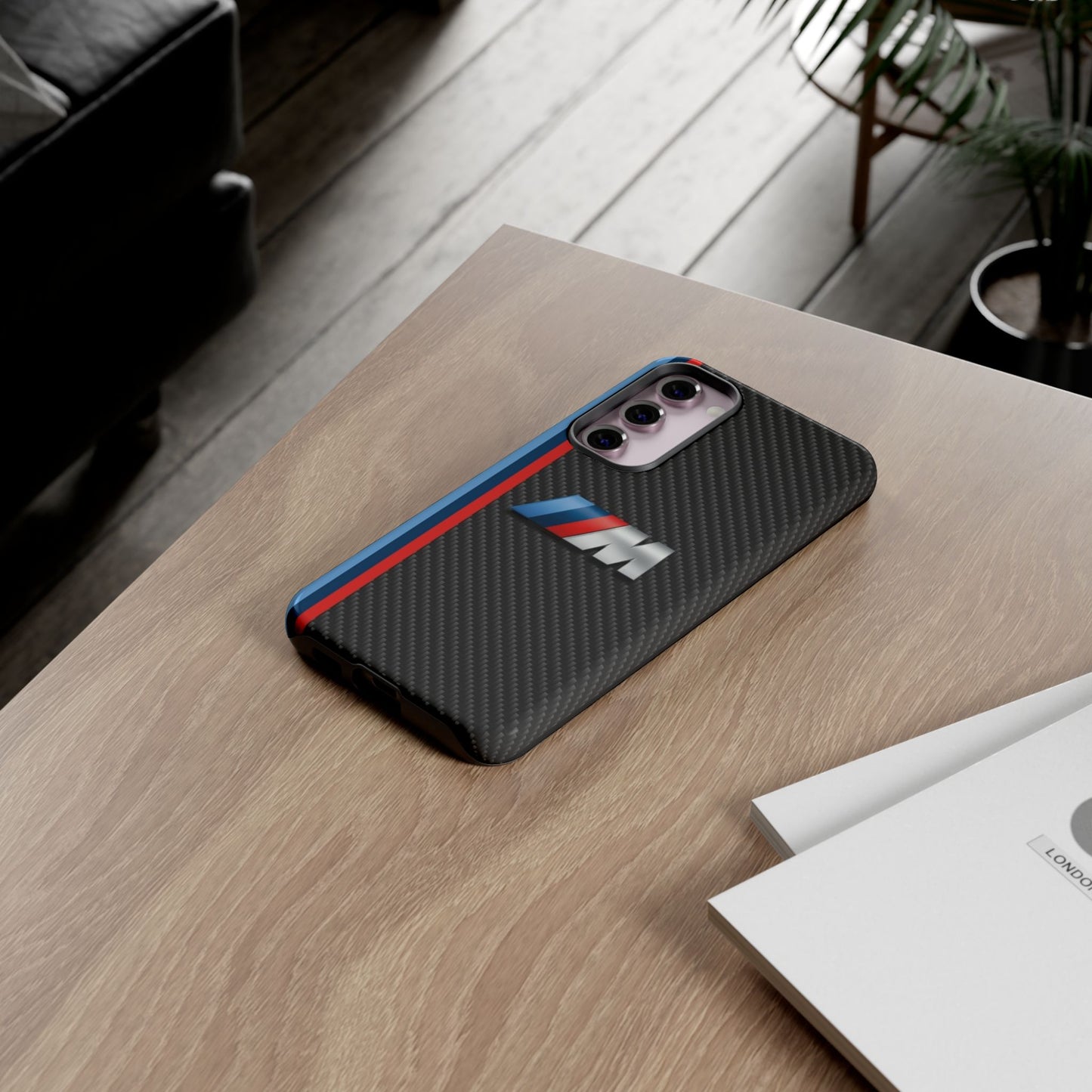 Phone Case - Black Tough Case for iPhones, Galaxy, Pixel, Blue And Red Stripes, BMW M Series