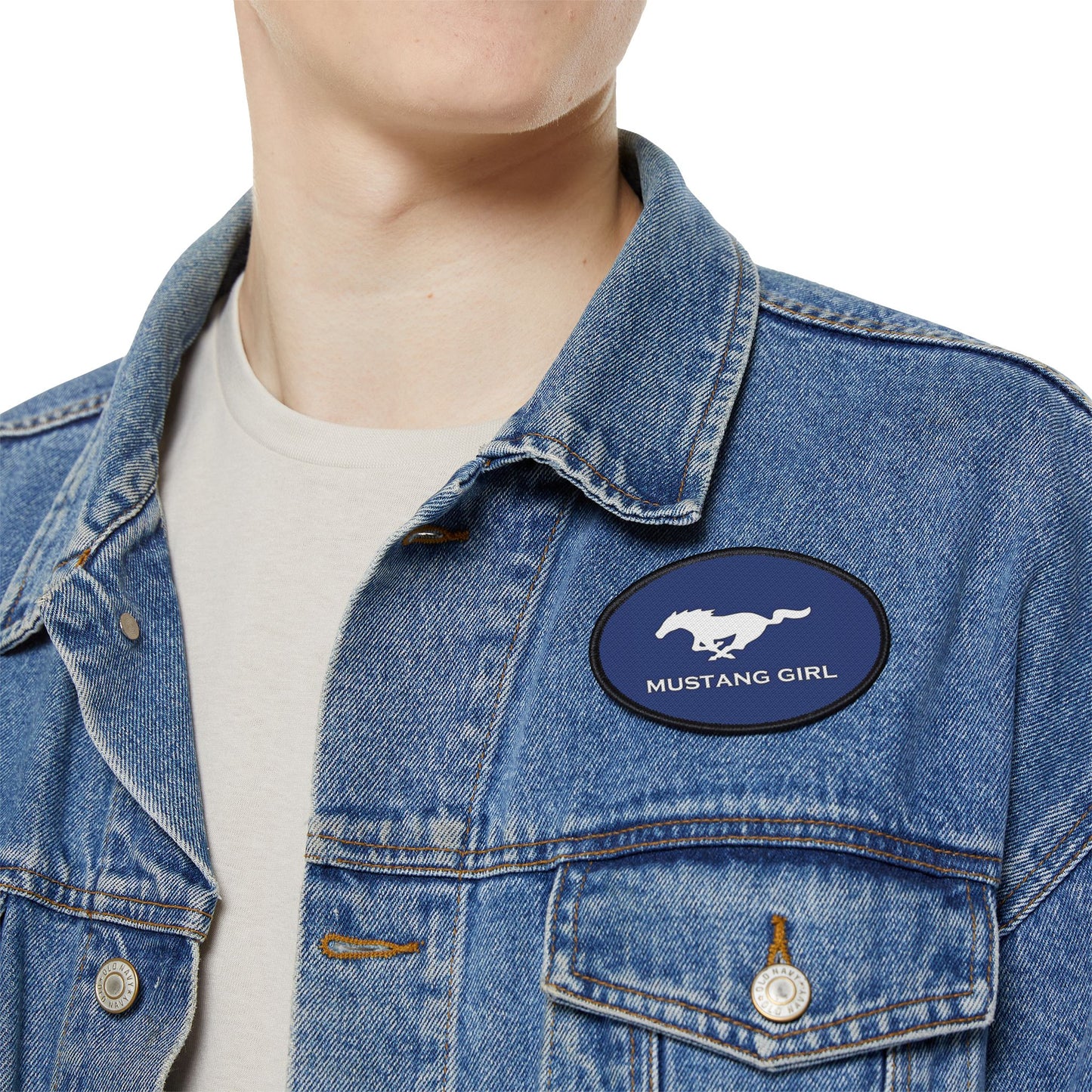 Mustang Girl Blue Iron-On Patches,  Motorsports Ford Owner Accent