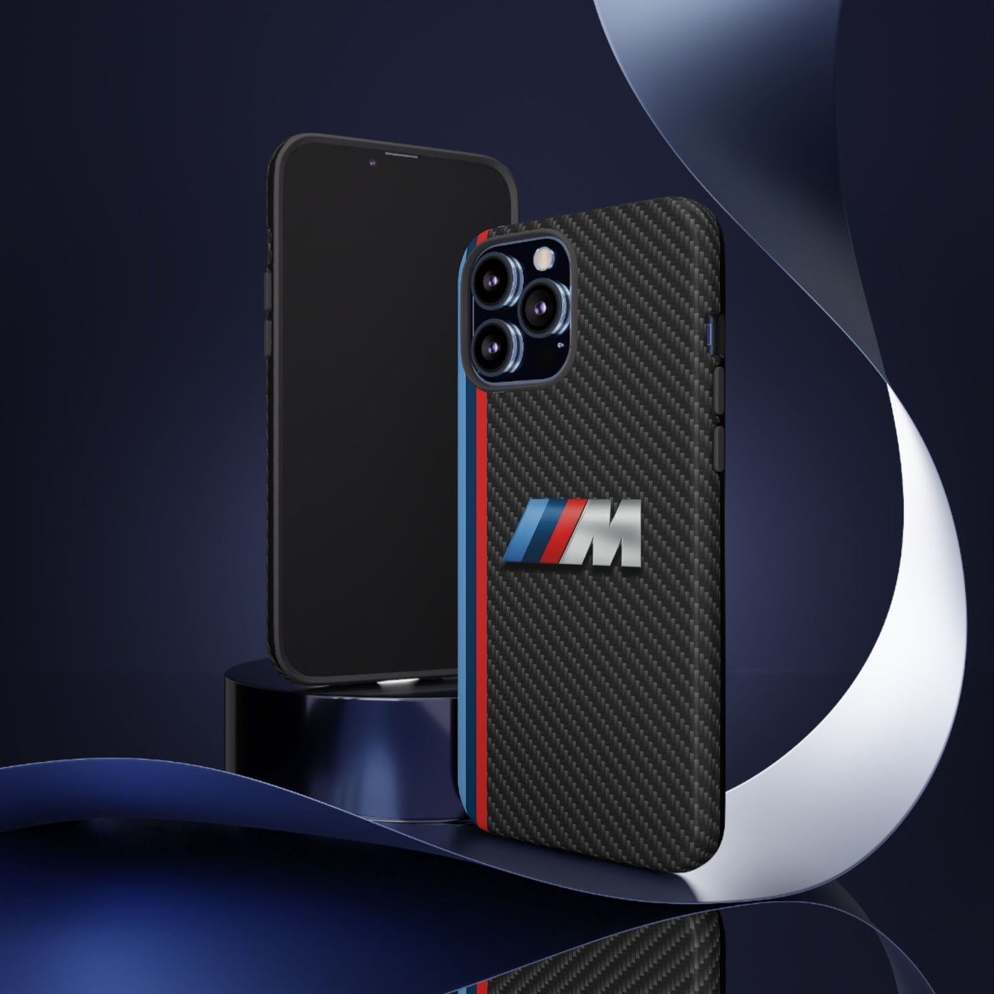 Phone Case - Black Tough Case for iPhones, Galaxy, Pixel, Blue And Red Stripes, BMW M Series