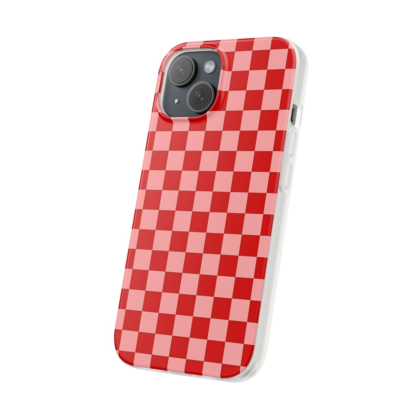 Red Checkerboard TPU Soft Flexi Phone Case — Retro Red & Pink Plaid Protective Cover