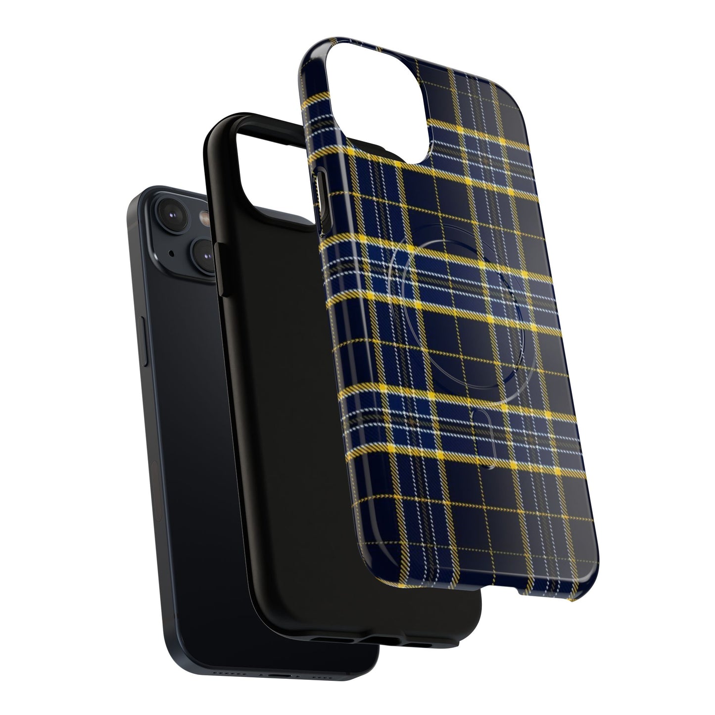 Navy Yellow Plaid Phone Case Tough Magnetic Case | Plaid iPhone Cover