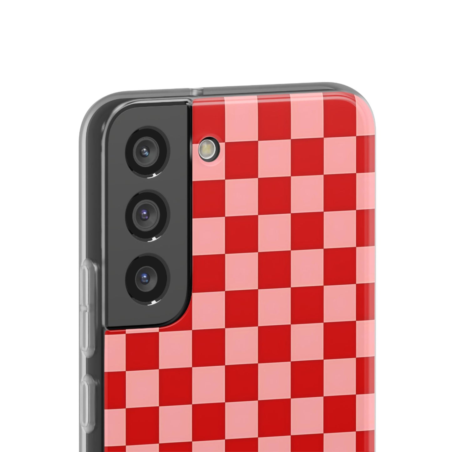 Red Checkerboard TPU Soft Flexi Phone Case — Retro Red & Pink Plaid Protective Cover