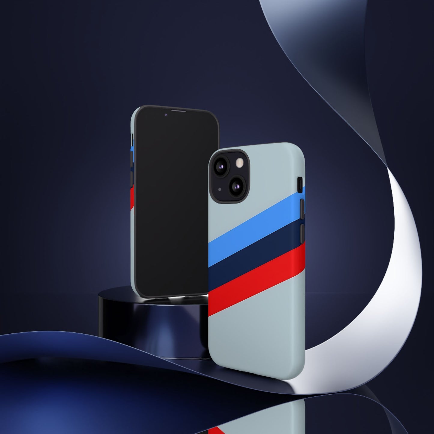 Gray Tough Case For iPhone, Samsung Galaxy and Google Pixel, Blue & Red Stripe