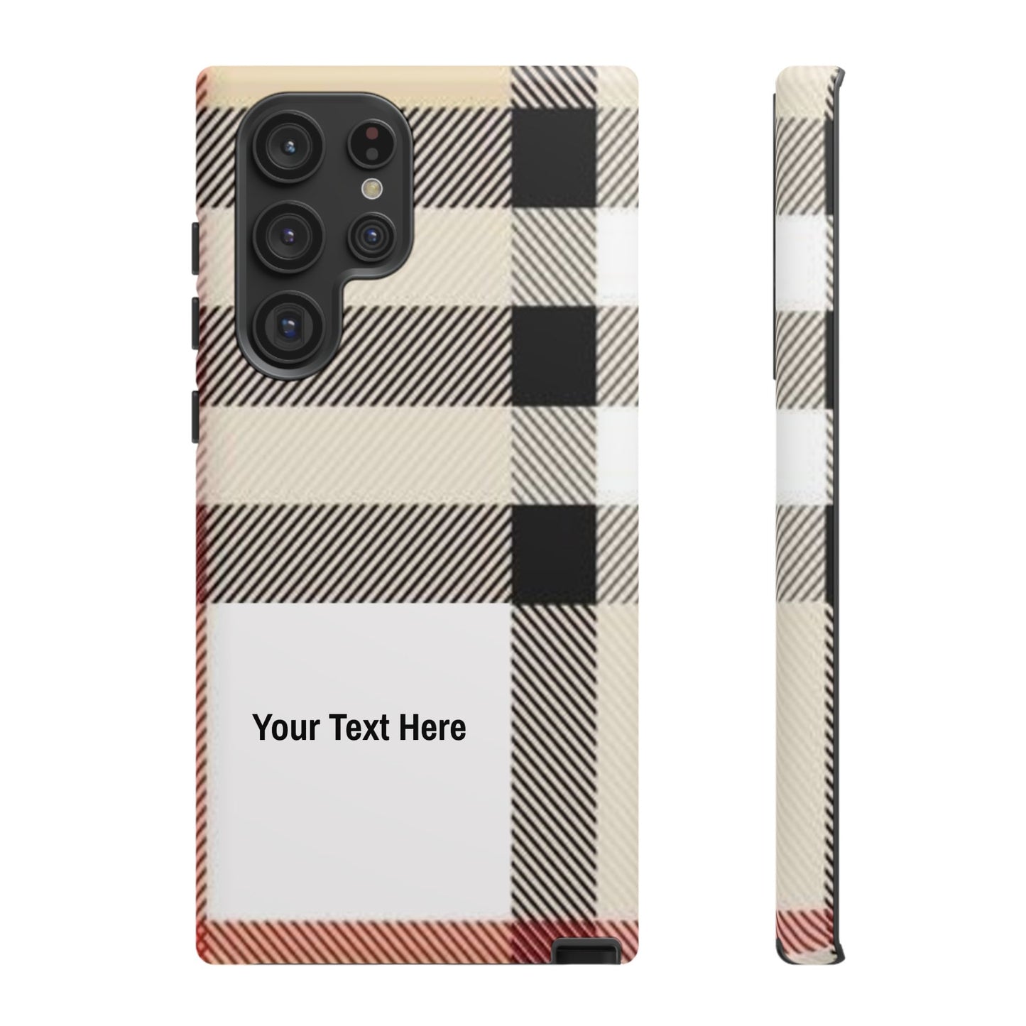 Beige Plaid Personalized Name/Initial Tough Cases For iPhones, Galaxy And Google Pixel