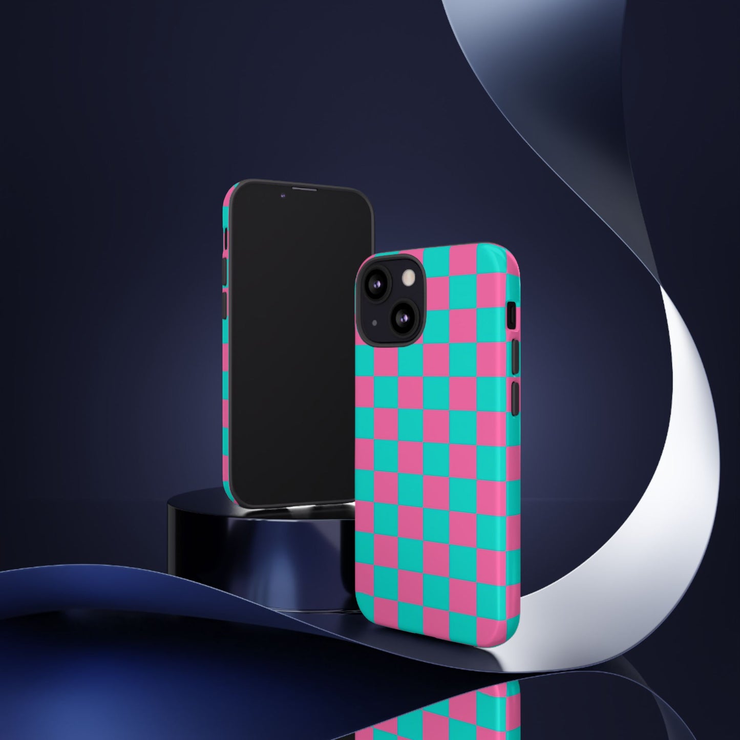 Hot Pink And Teal Checker Pattern Tough Case for iPhone, Galaxy Phones and Google Pixel