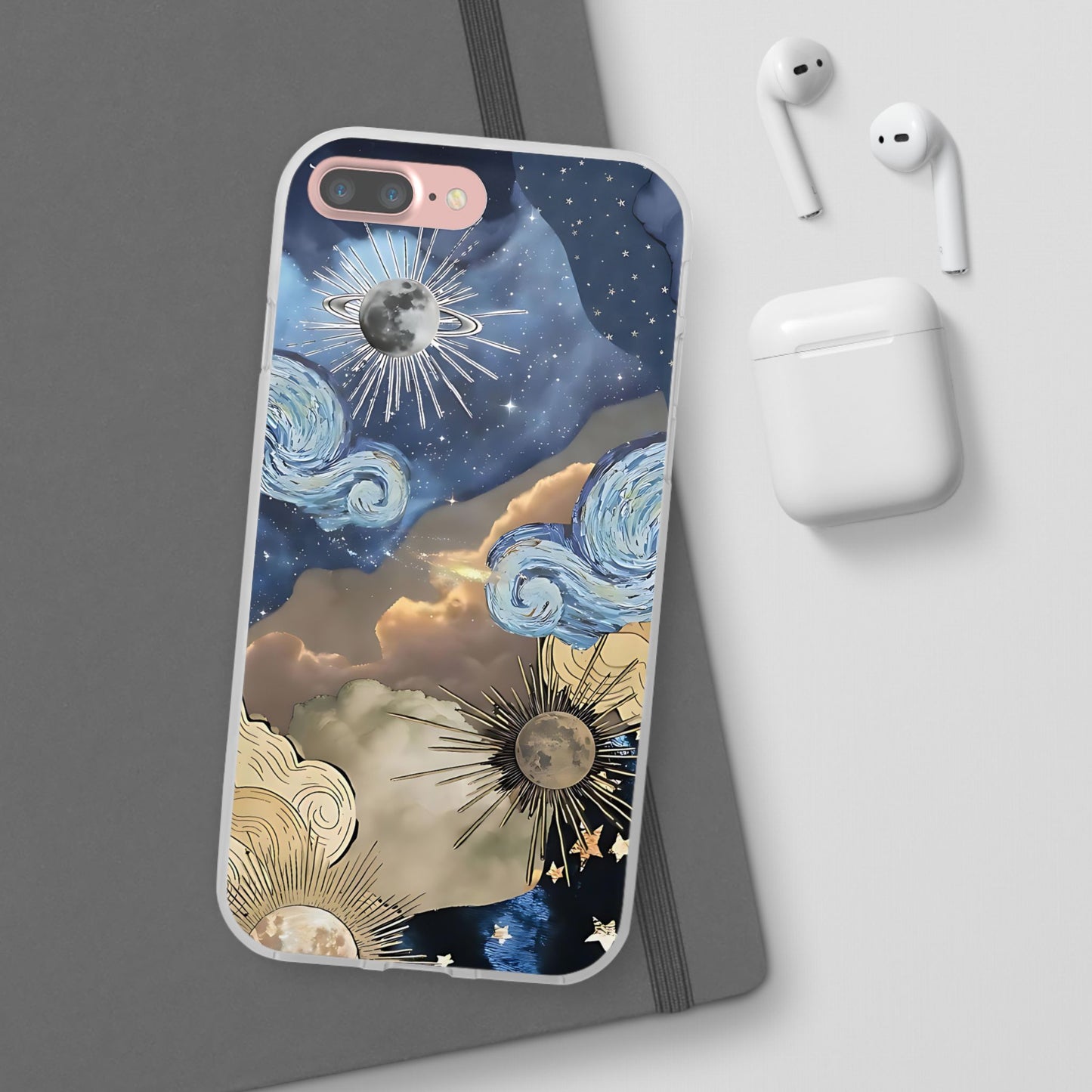 Celestial Flexi Case, Boho Phone Cover, Galaxy Protection, Starry Night Design,