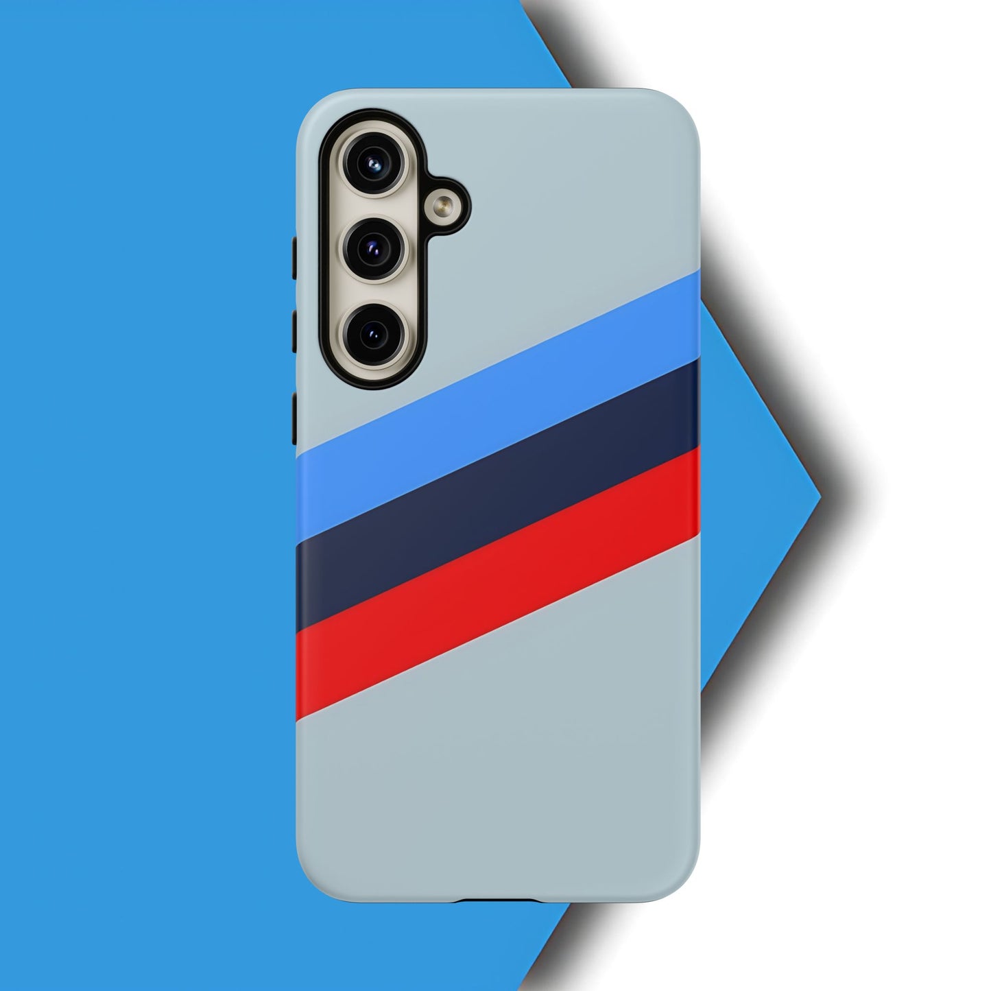 Gray Tough Case For iPhone, Samsung Galaxy and Google Pixel, Blue & Red Stripe