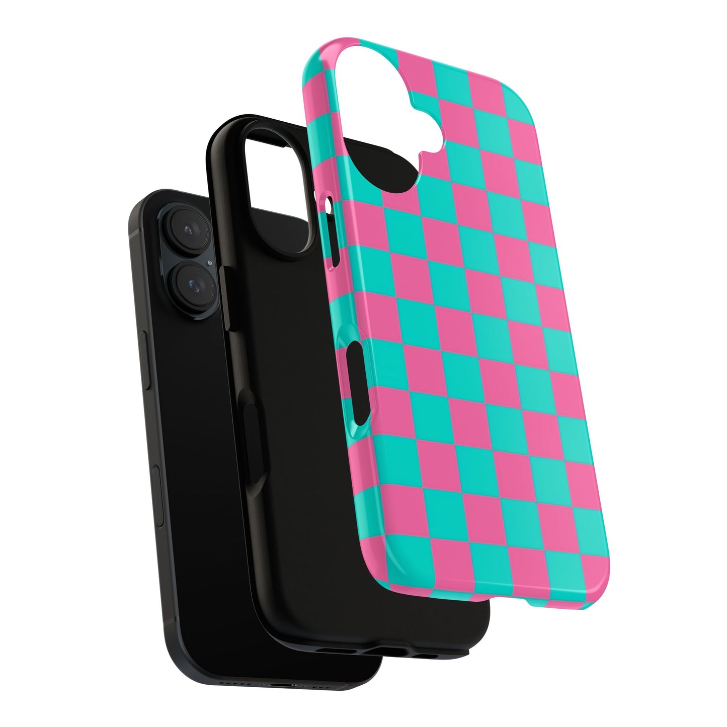 Hot Pink And Teal Checker Pattern Tough Case for iPhone, Galaxy Phones and Google Pixel